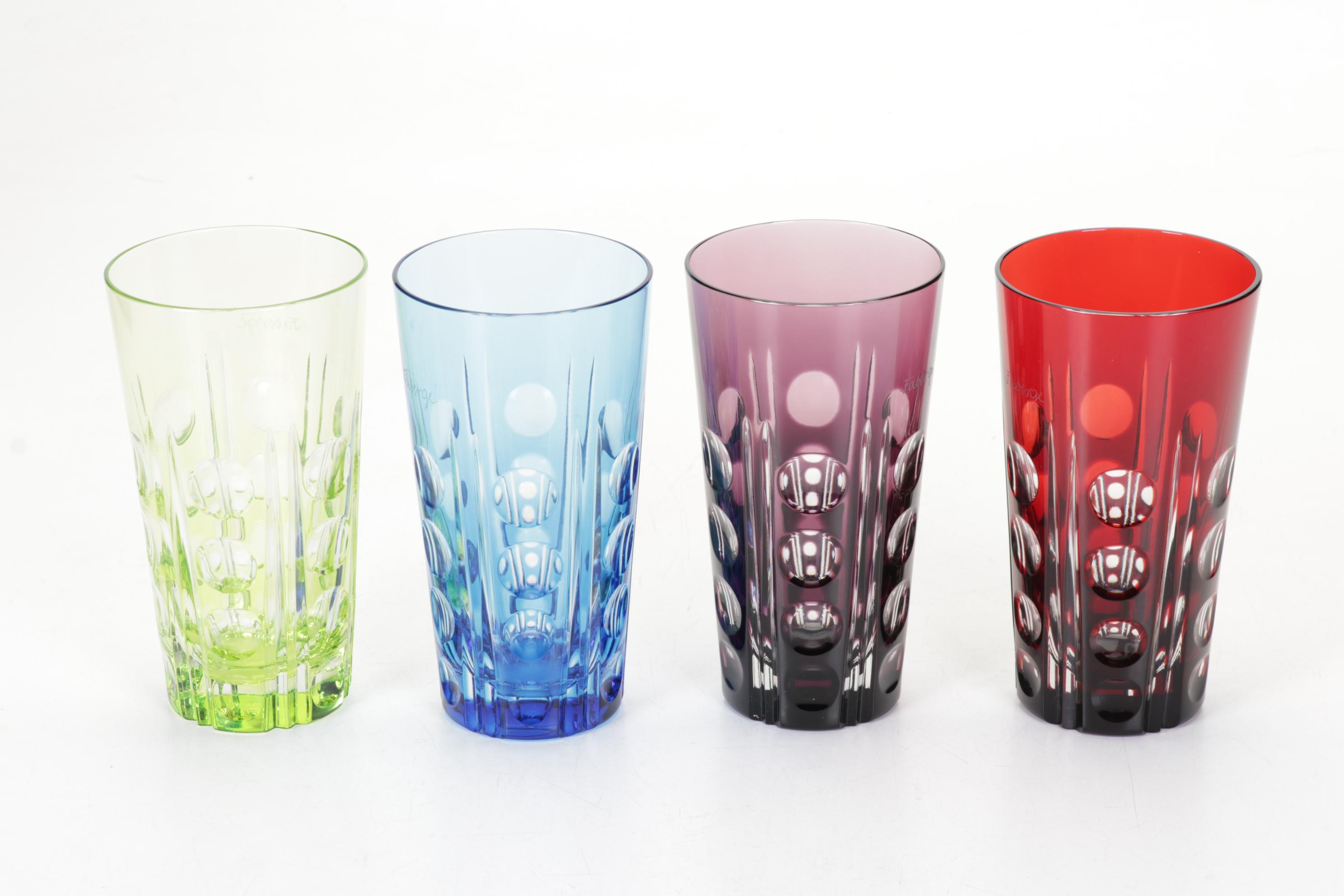 Fabergé Cut to Clear Bohemian Style Glass Tumblers with Case