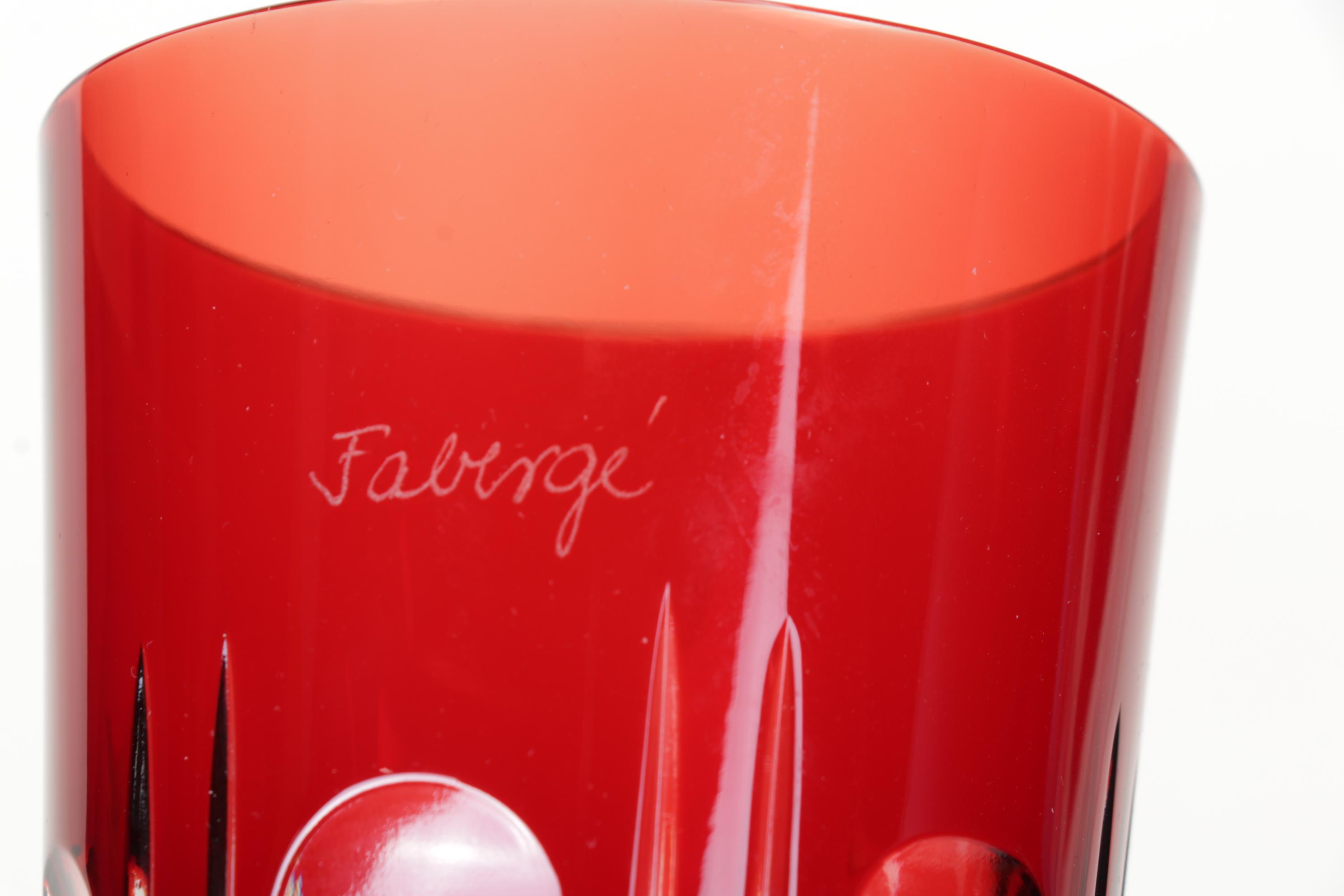 Fabergé Cut to Clear Bohemian Style Glass Tumblers with Case