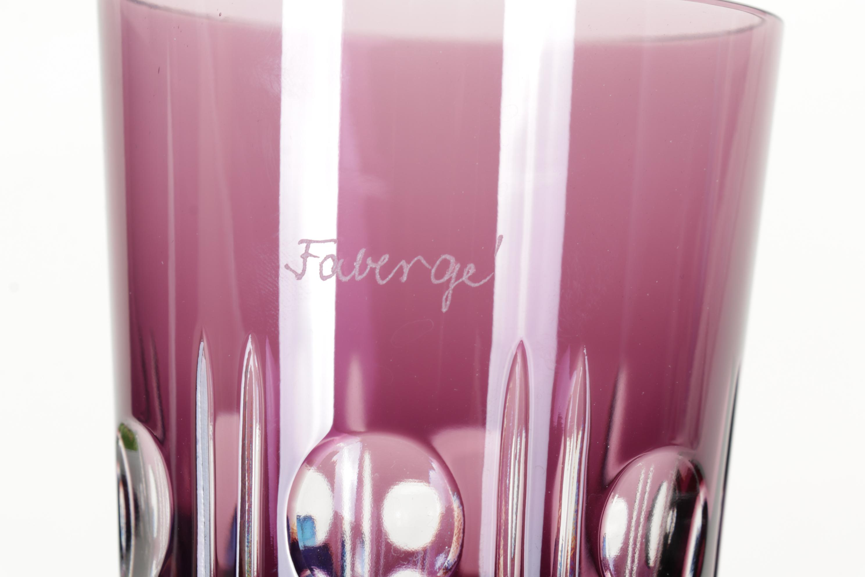 Fabergé Cut to Clear Bohemian Style Glass Tumblers with Case