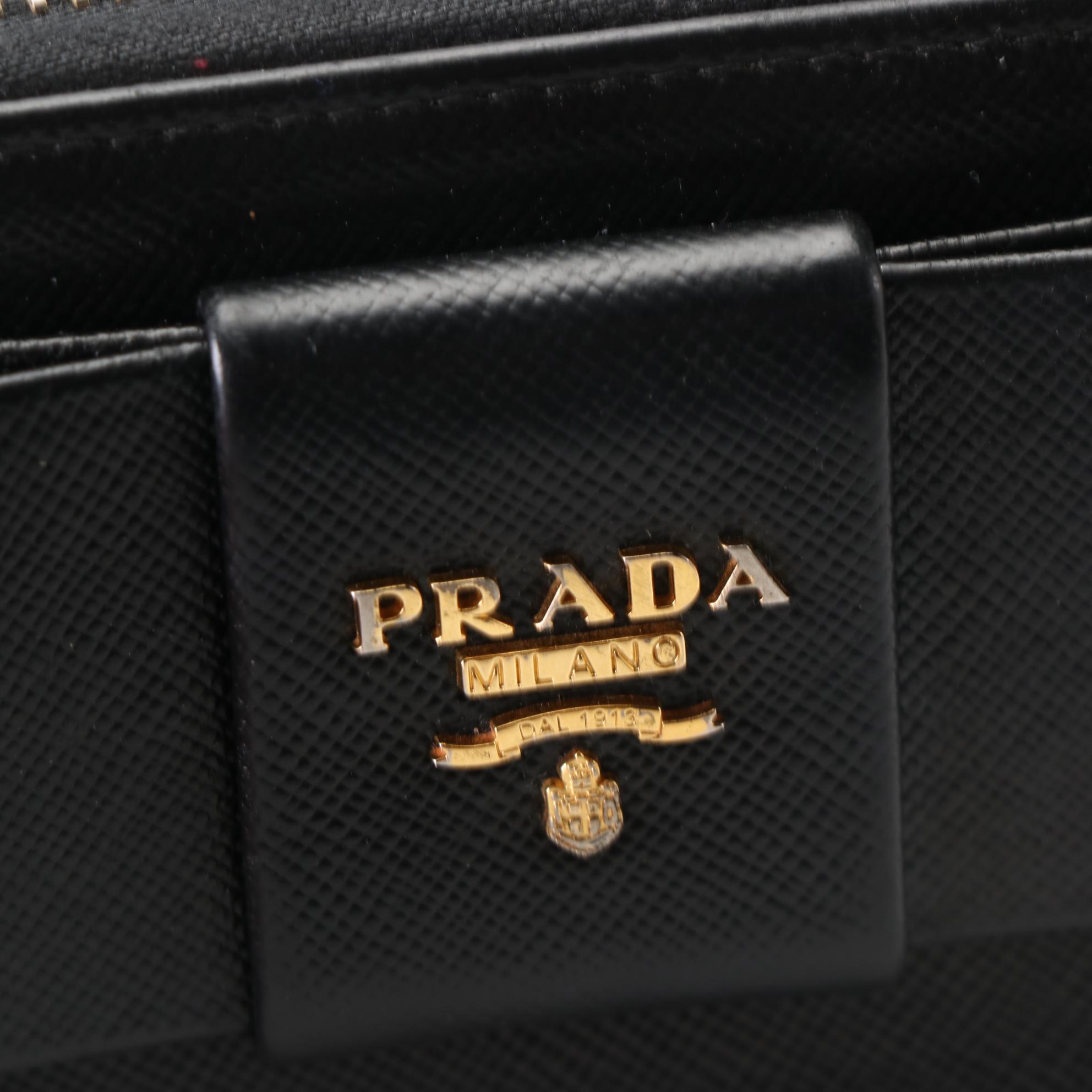 Prada Saffiano Leather Zip-Around Wallet with Flat Bow