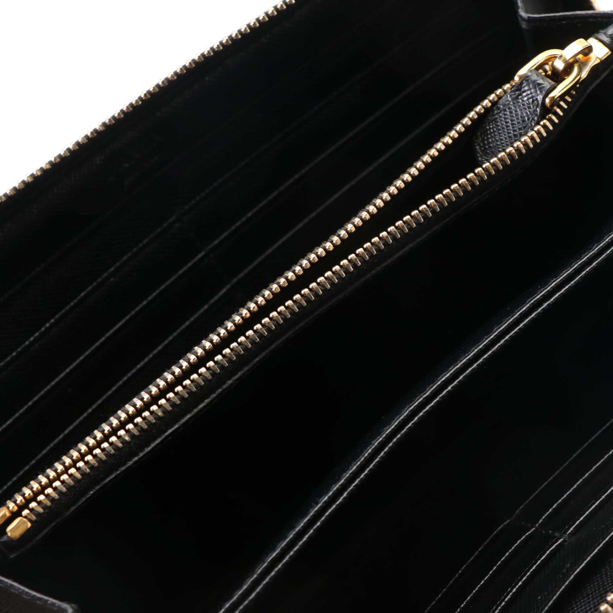 Prada Saffiano Leather Zip-Around Wallet with Flat Bow