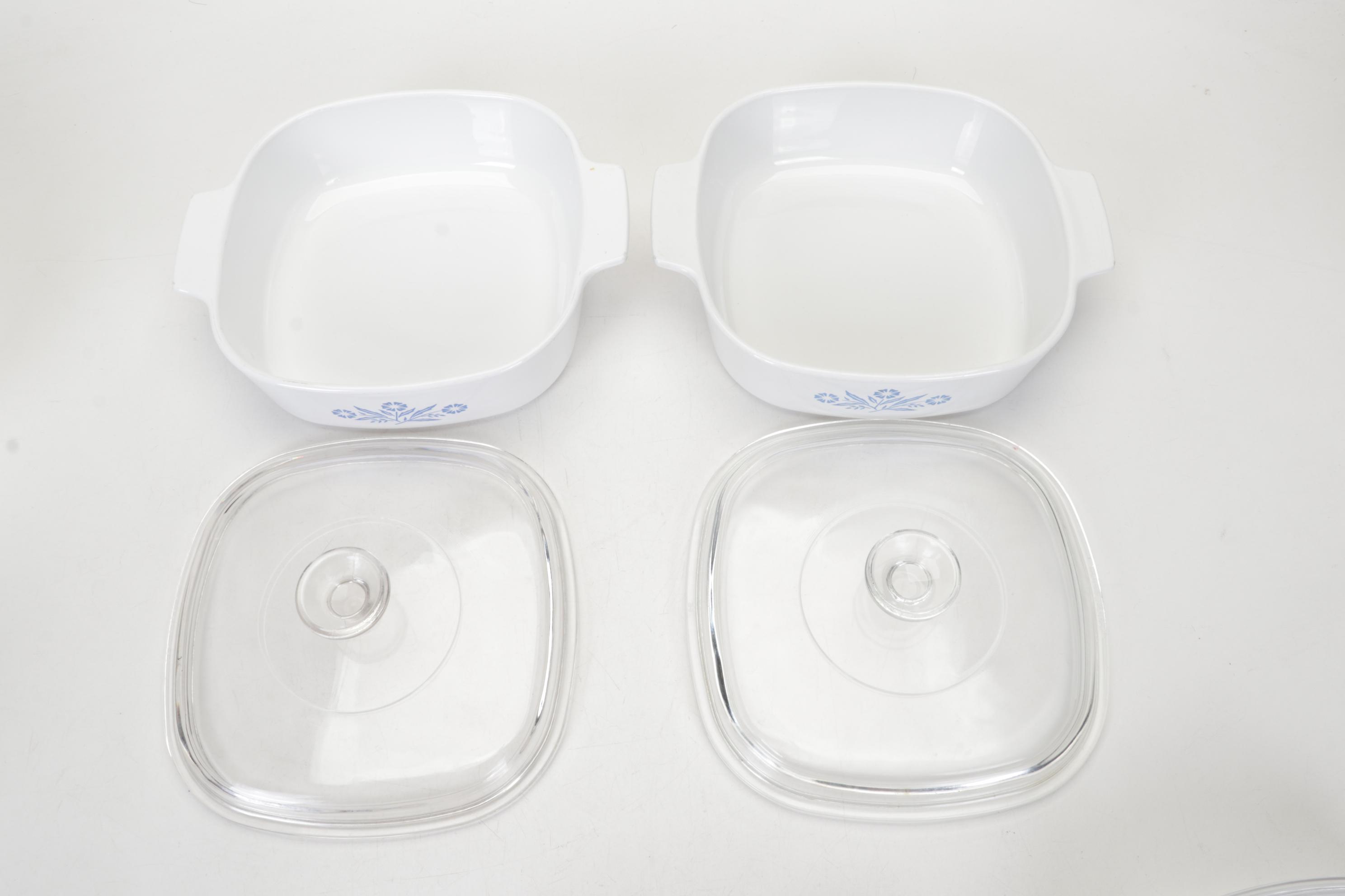 Corning Ware with Lids, Mortar and Pestle, and Other Bakeware