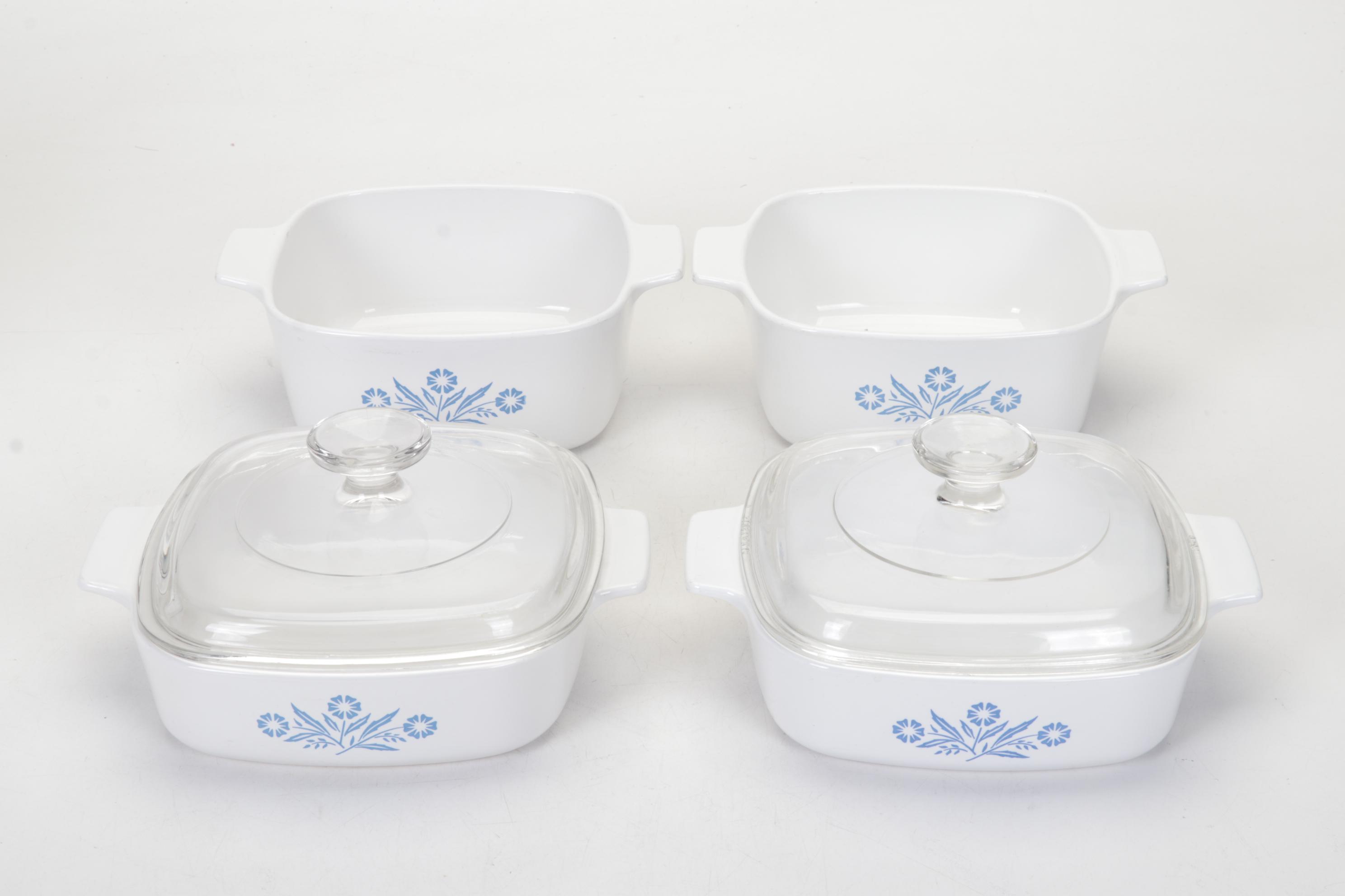 Corning Ware with Lids, Mortar and Pestle, and Other Bakeware