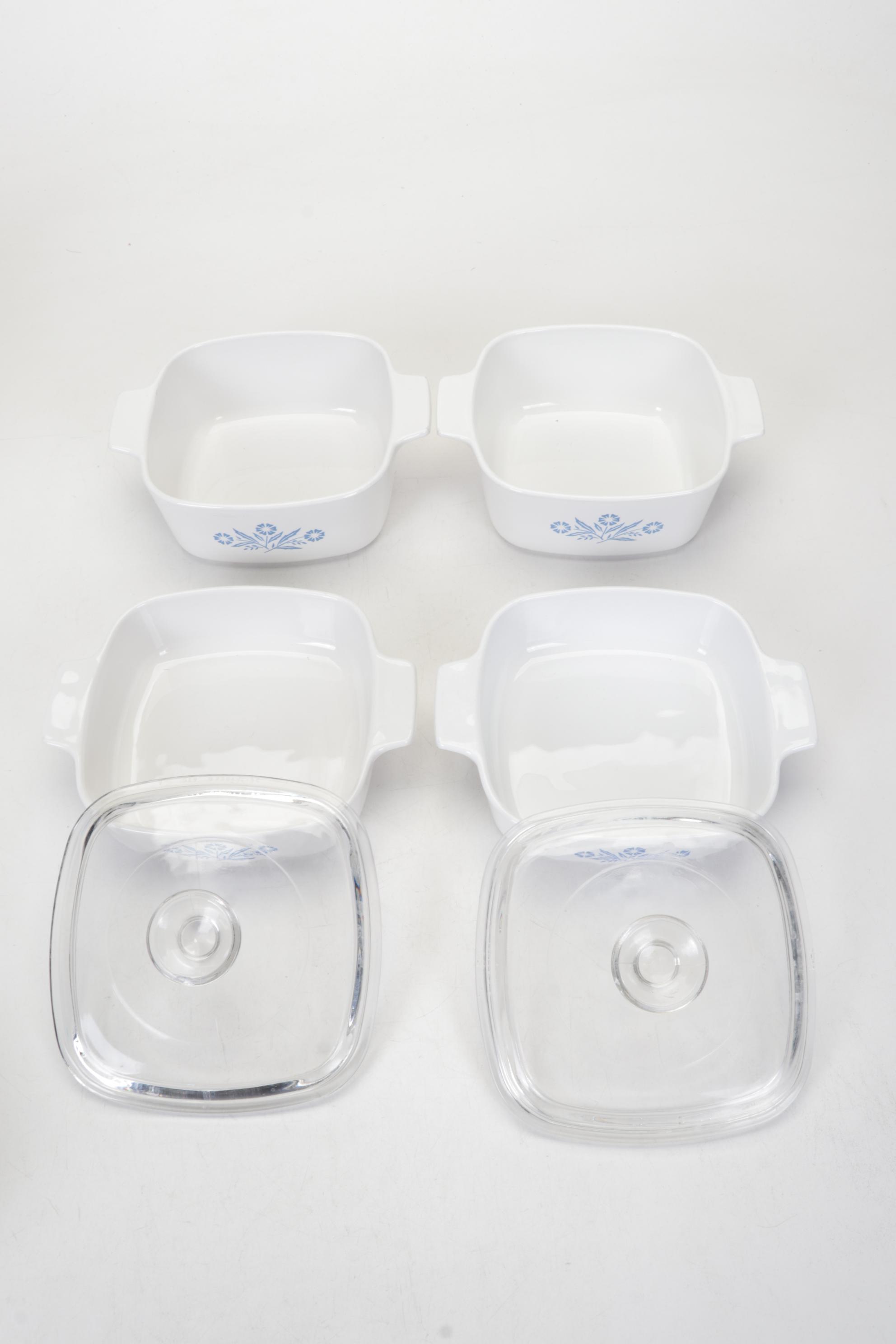 Corning Ware with Lids, Mortar and Pestle, and Other Bakeware