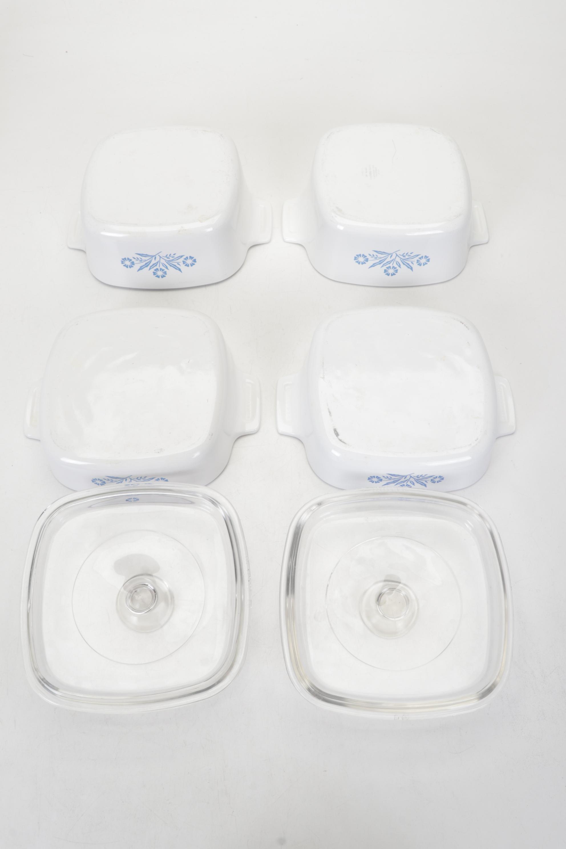 Corning Ware with Lids, Mortar and Pestle, and Other Bakeware