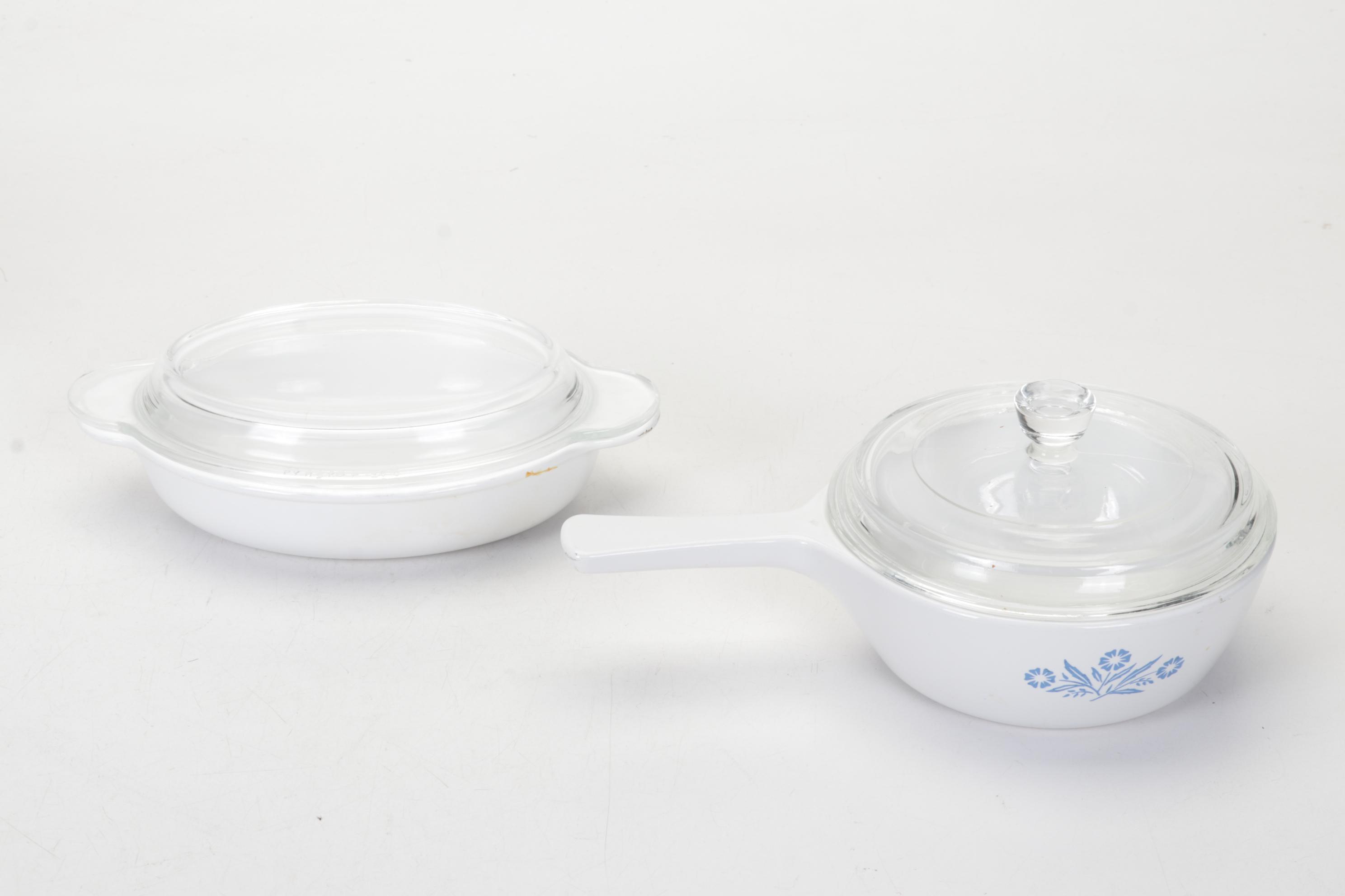 Corning Ware with Lids, Mortar and Pestle, and Other Bakeware