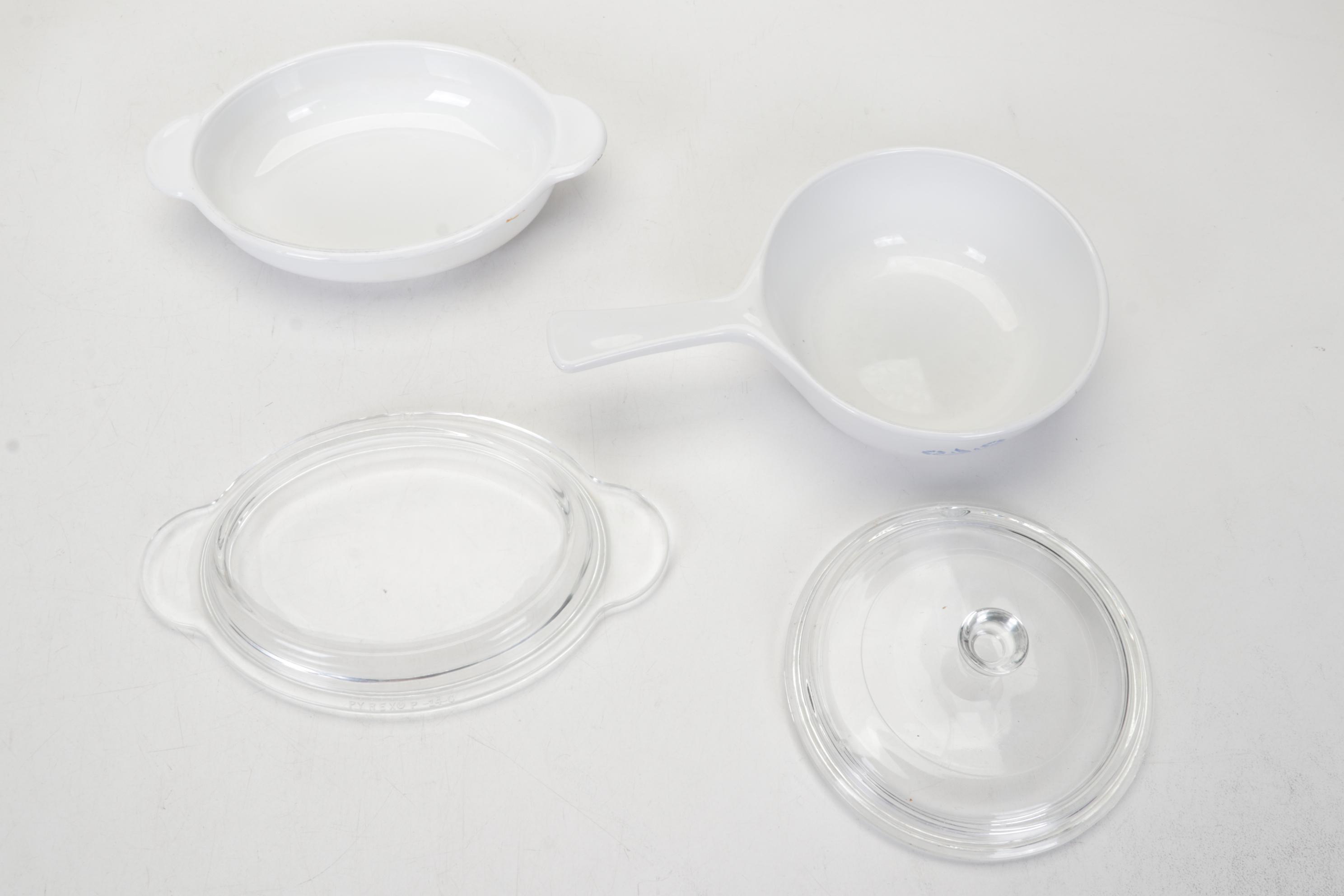 Corning Ware with Lids, Mortar and Pestle, and Other Bakeware