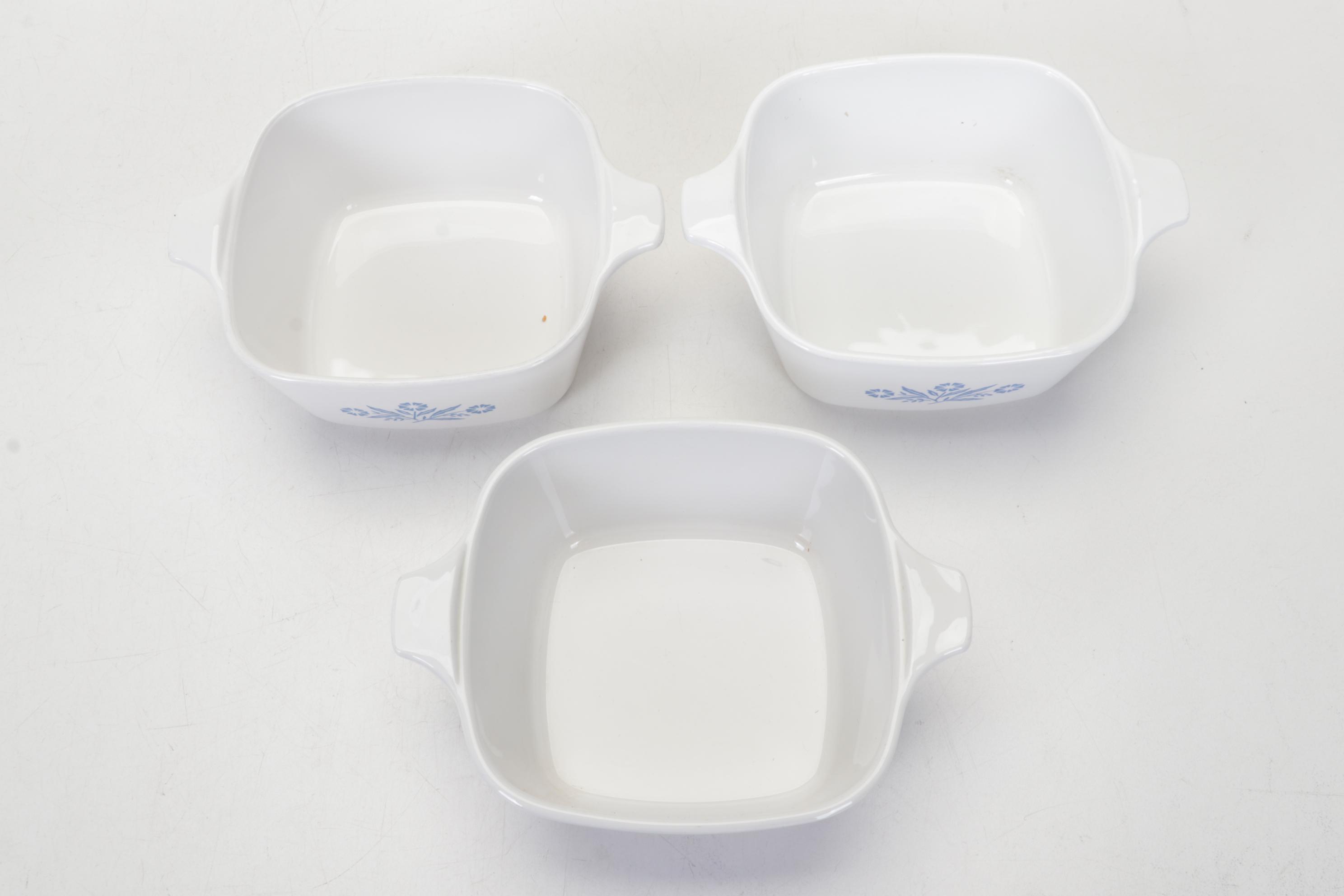 Corning Ware with Lids, Mortar and Pestle, and Other Bakeware