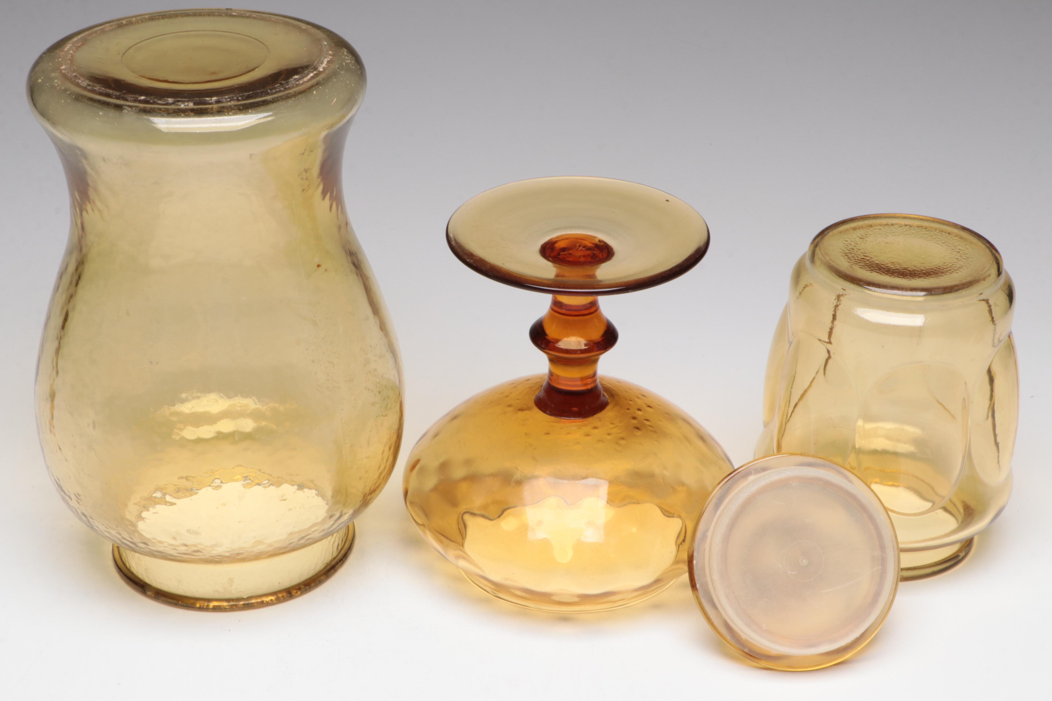 Paneled Glass Stemware with Other Amber Glass Vases and Tableware