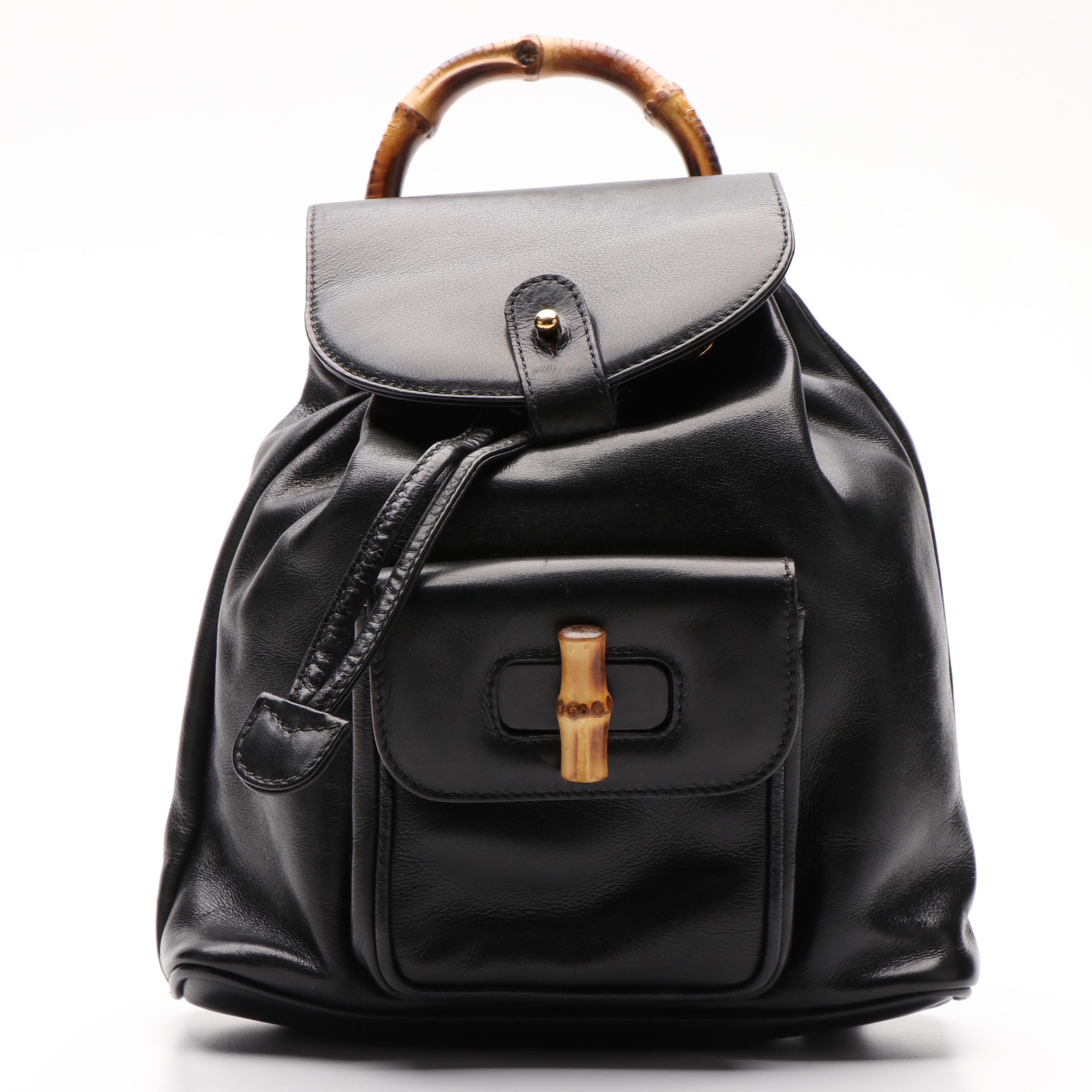 Gucci Small Backpack in Bamboo Black Leather
