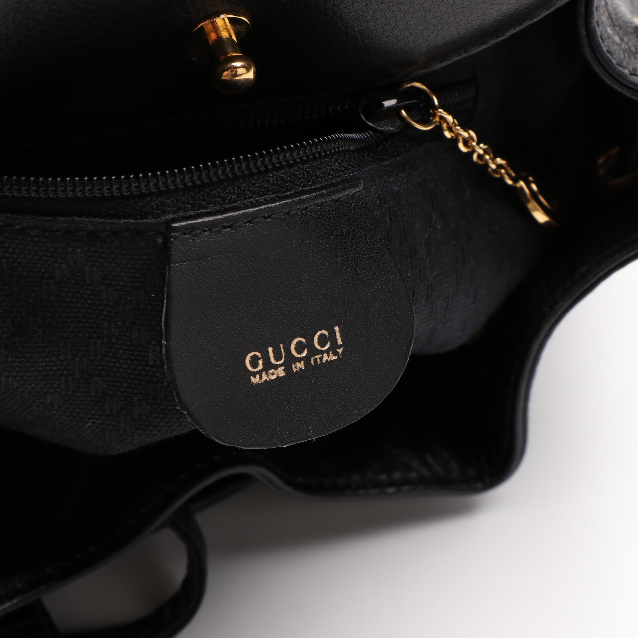 Gucci Small Backpack in Bamboo Black Leather
