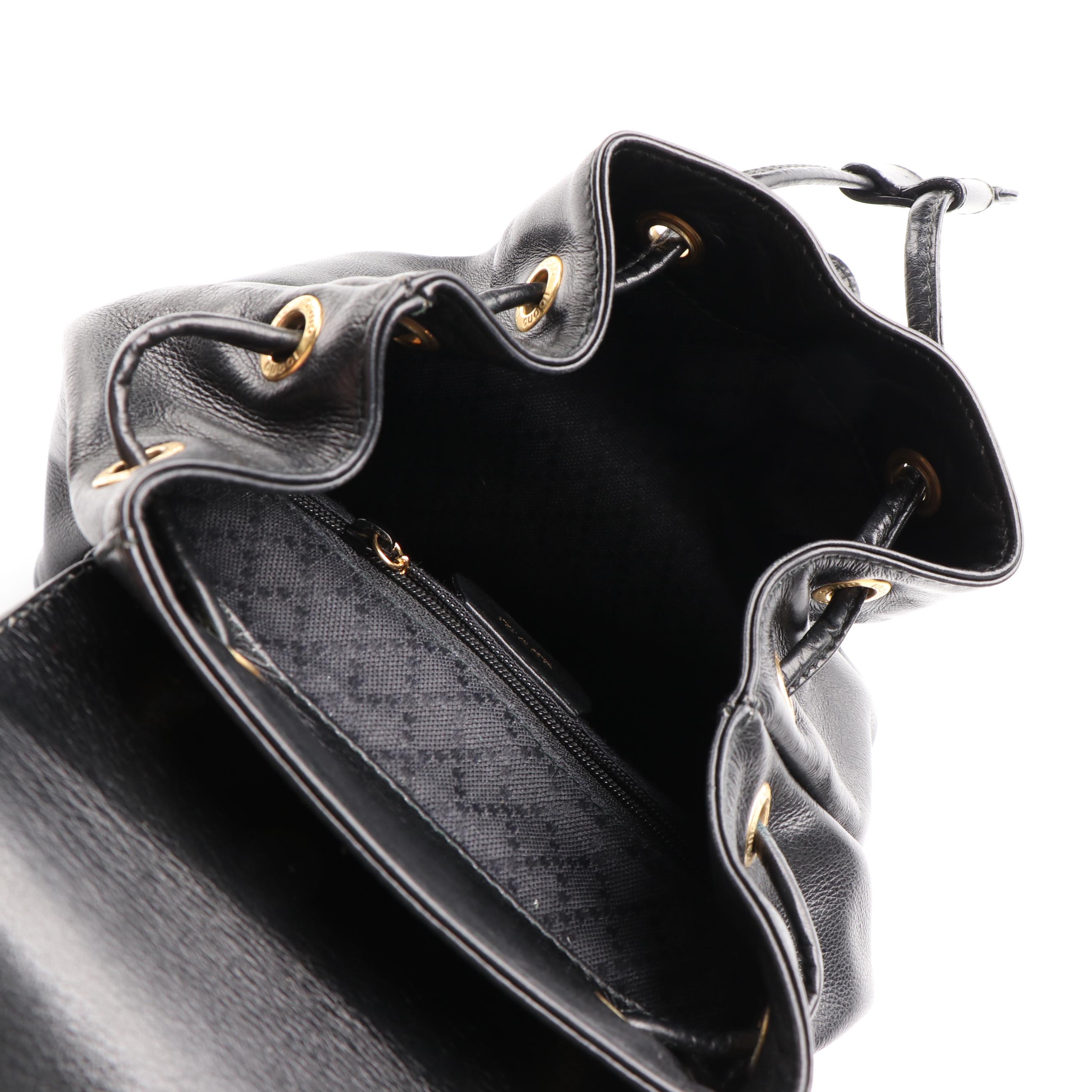 Gucci Small Backpack in Bamboo Black Leather