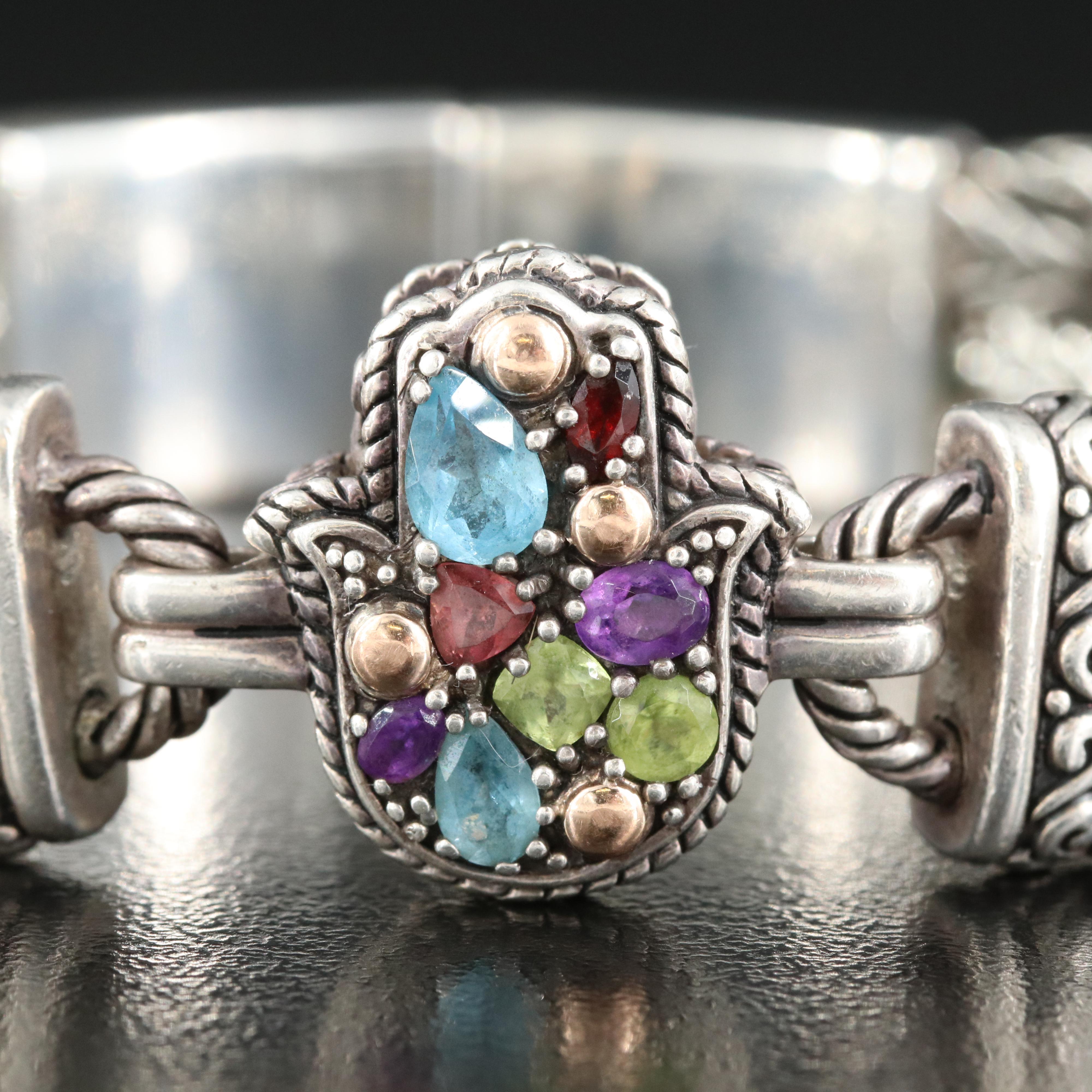 EFFY Sterling Multi-Gemstone Hamsa Hand Bracelet with 18K Accent