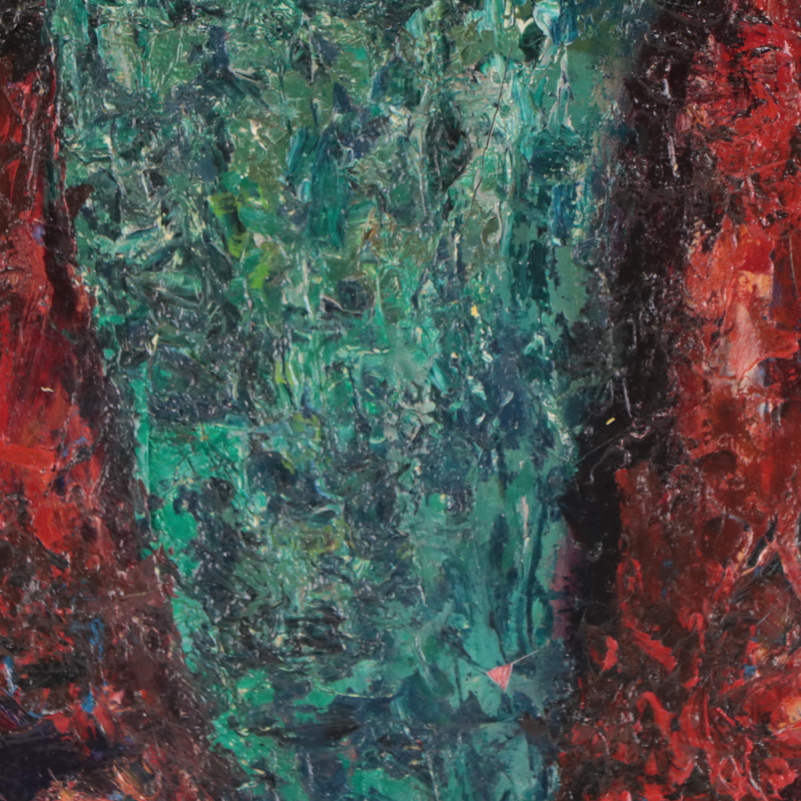 Portrait Oil Painting of Woman Wearing Red Robe, Circa 1970