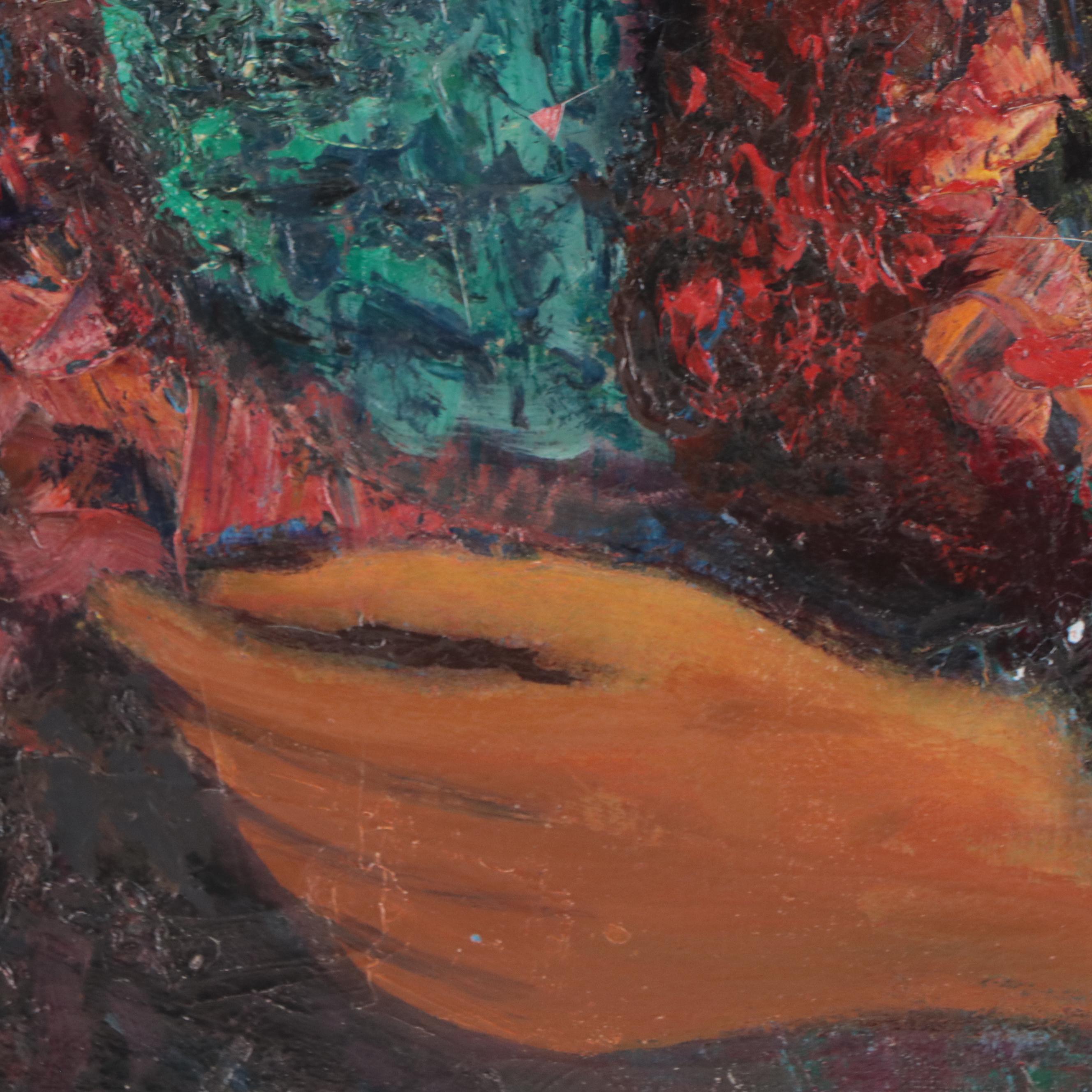 Portrait Oil Painting of Woman Wearing Red Robe, Circa 1970