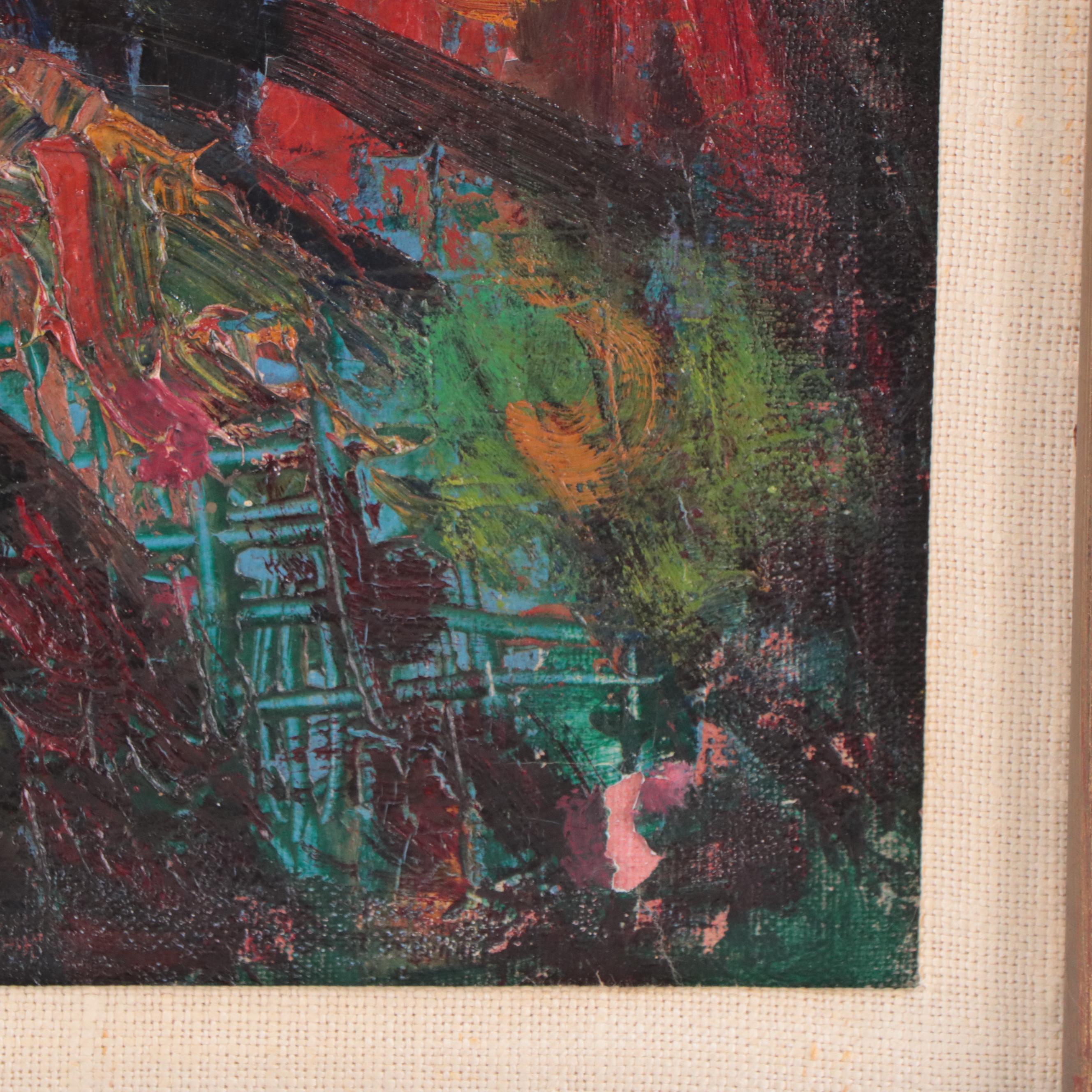 Portrait Oil Painting of Woman Wearing Red Robe, Circa 1970