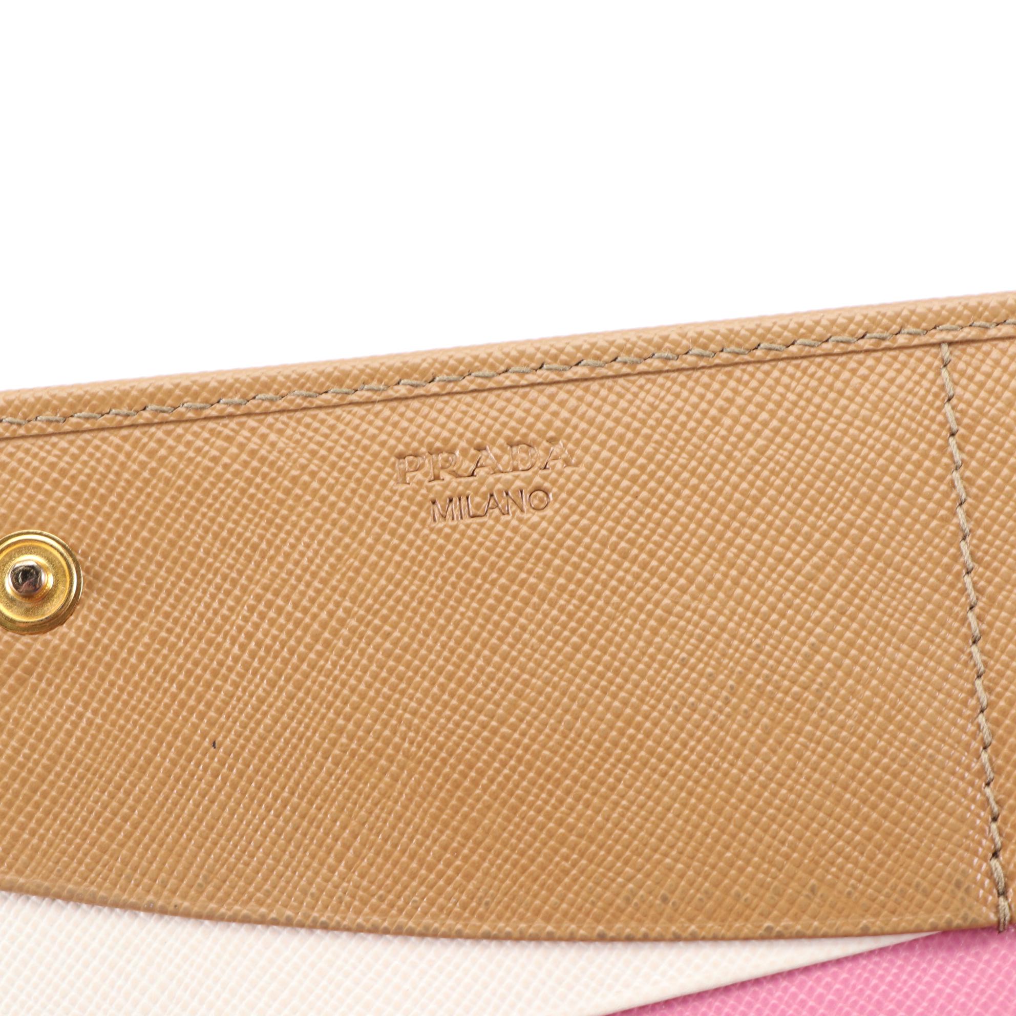 Prada Trifold Long Wallet in Saffiano Leather with Pink and Coral Interior