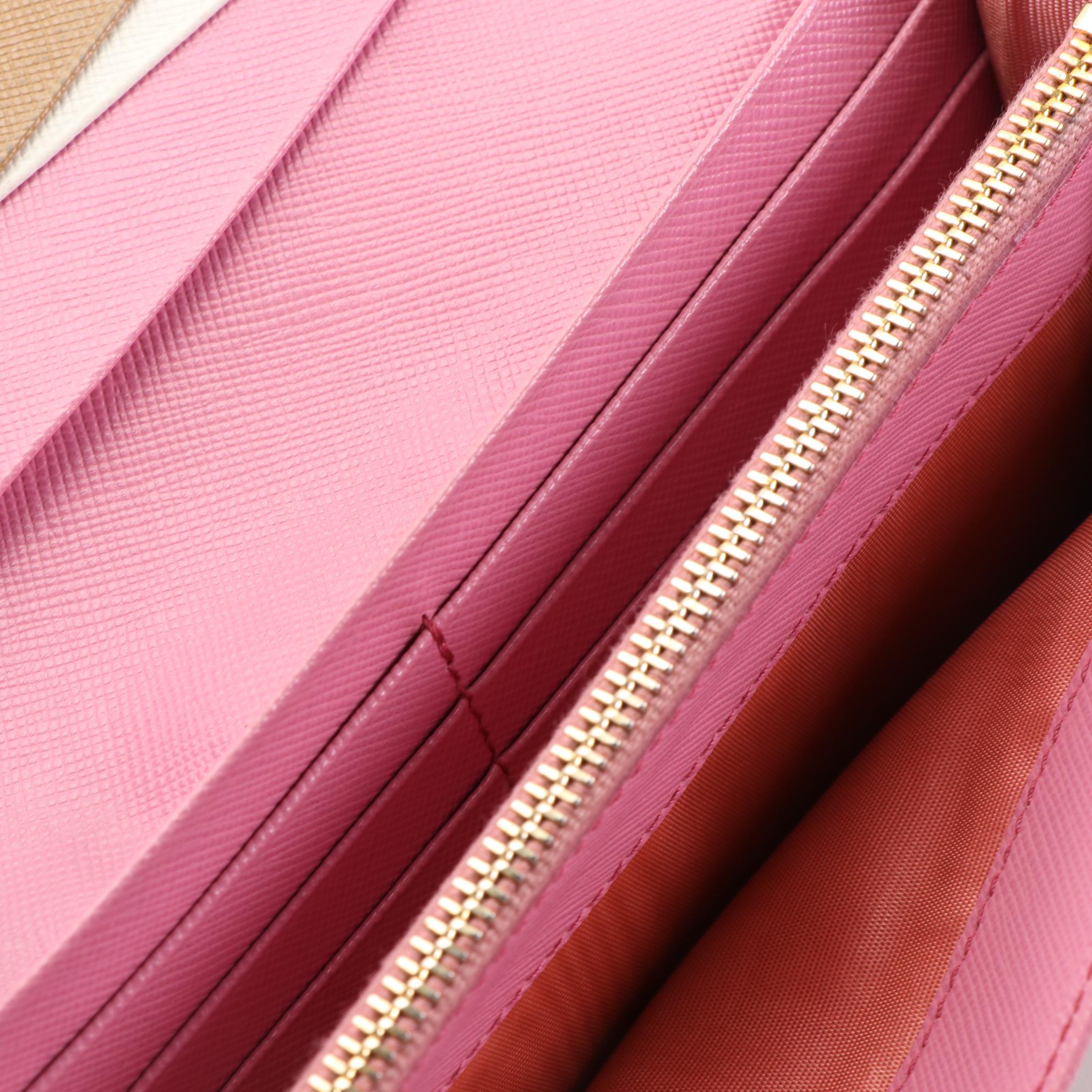 Prada Trifold Long Wallet in Saffiano Leather with Pink and Coral Interior