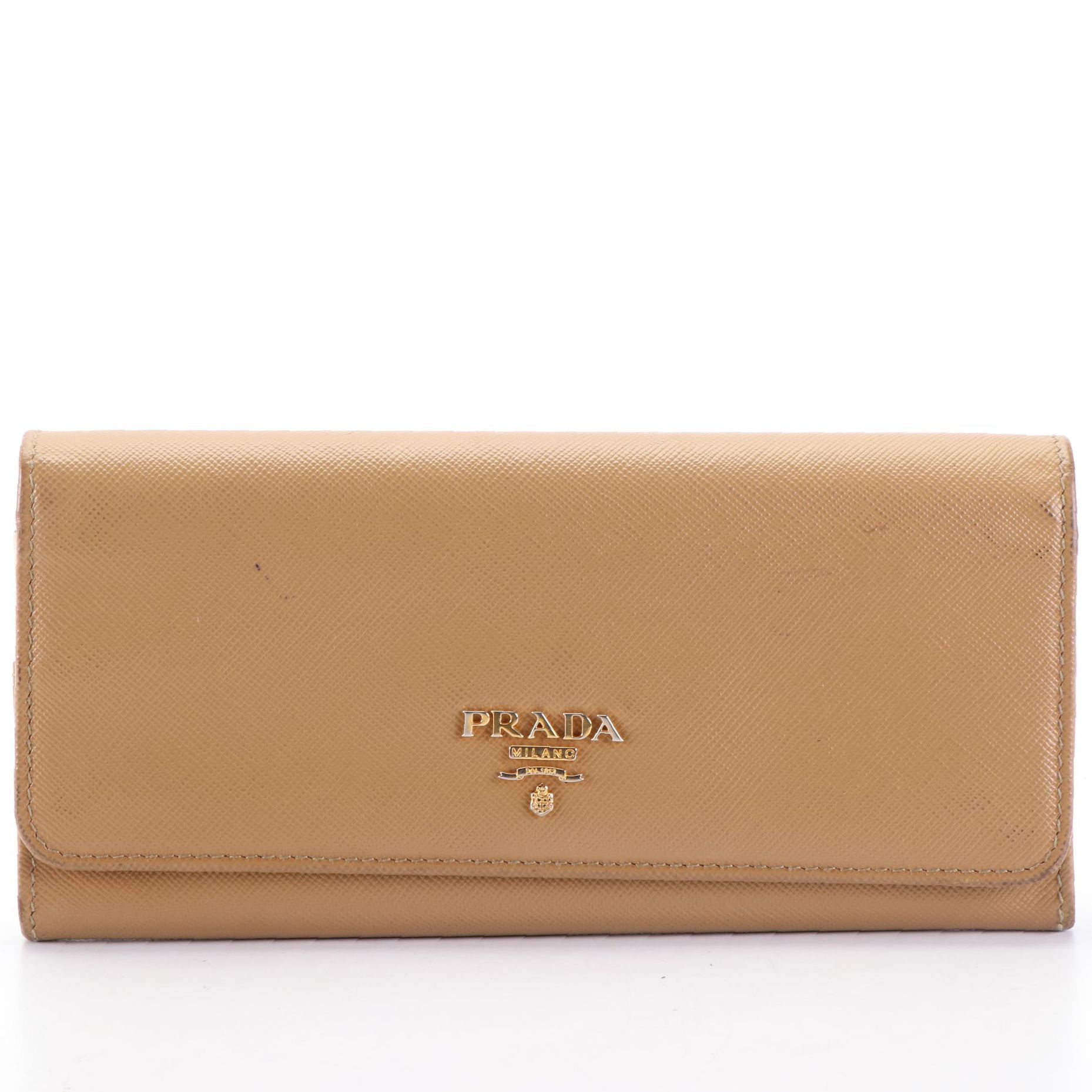 Prada Trifold Long Wallet in Saffiano Leather with Pink and Coral Interior