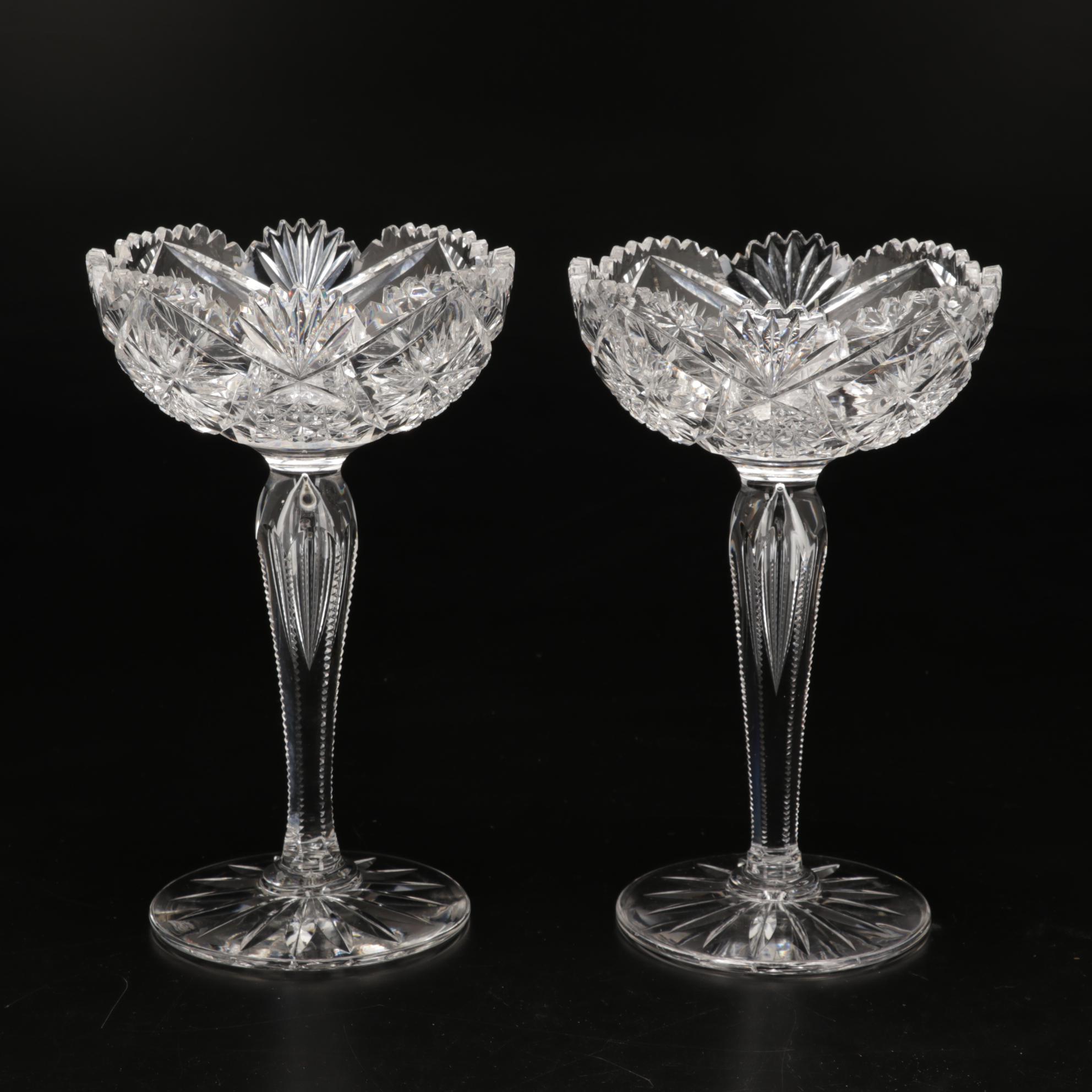 American Brilliant Period Sawtooth Cut Glass Compotes with Sterling, 19th C.