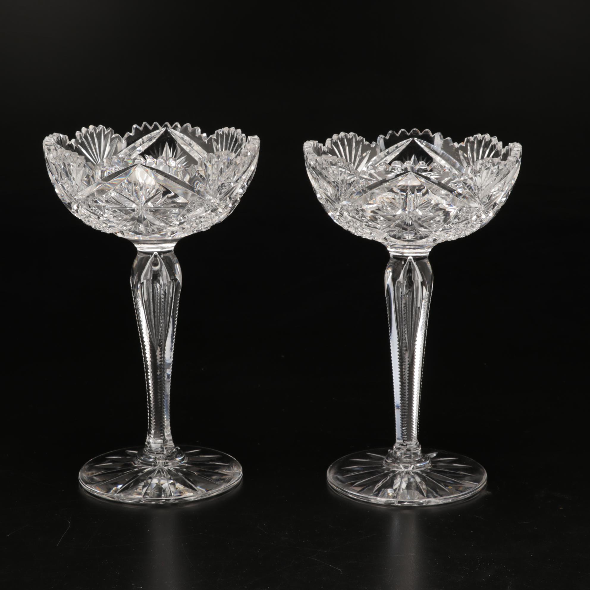 American Brilliant Period Sawtooth Cut Glass Compotes with Sterling, 19th C.