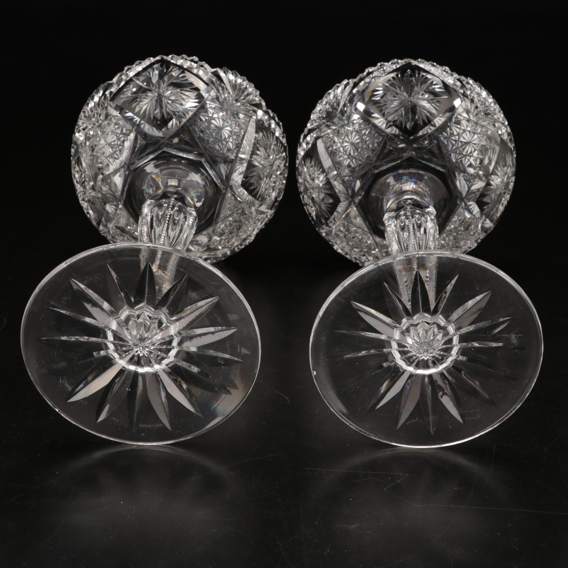 American Brilliant Period Sawtooth Cut Glass Compotes with Sterling, 19th C.