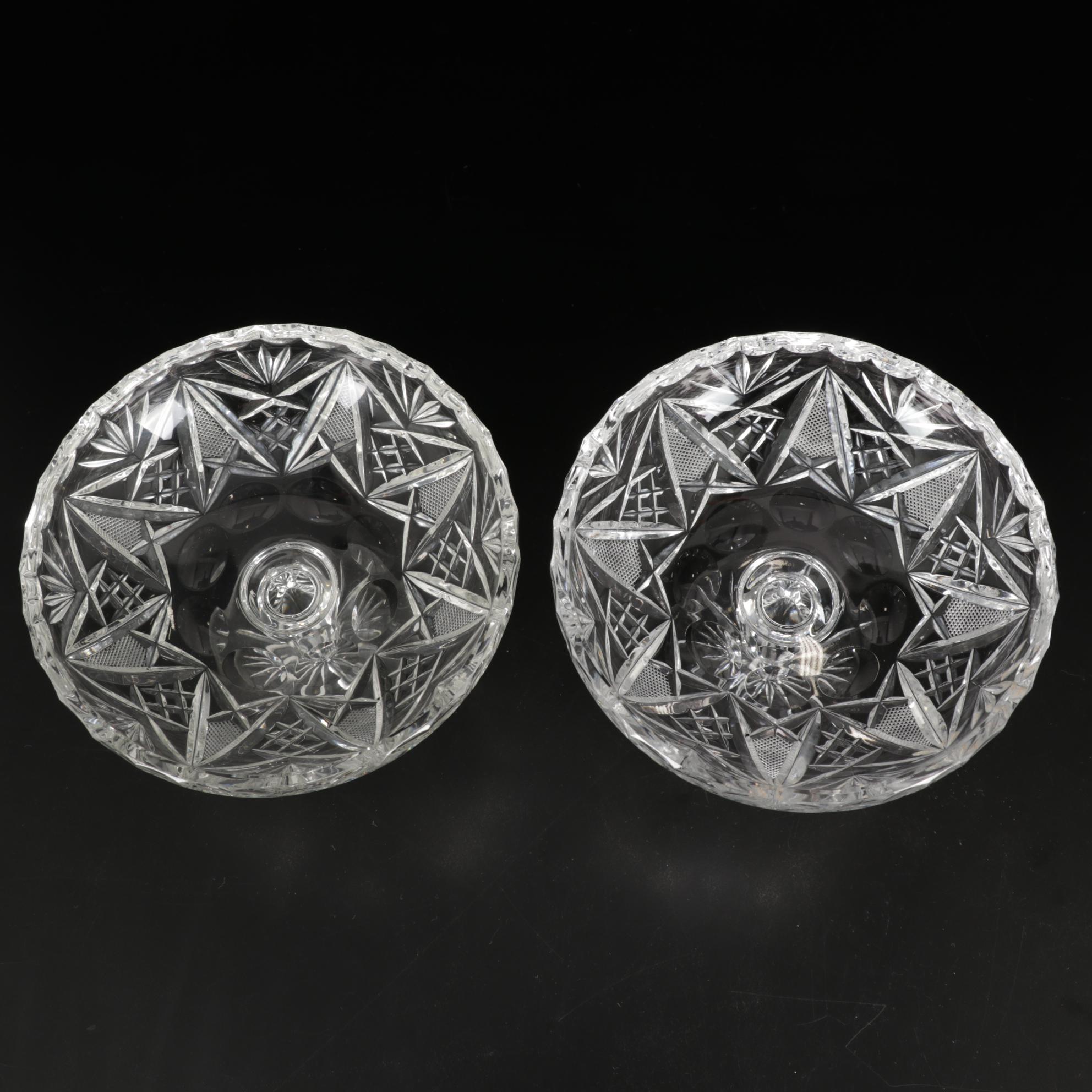 American Brilliant Period Sawtooth Cut Glass Compotes with Sterling, 19th C.