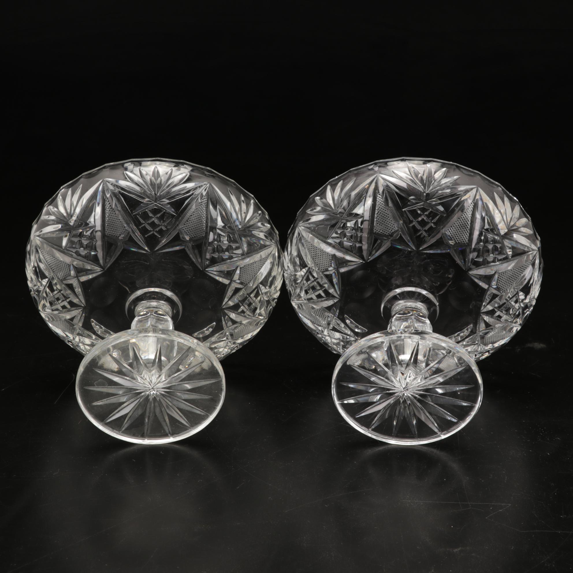 American Brilliant Period Sawtooth Cut Glass Compotes with Sterling, 19th C.