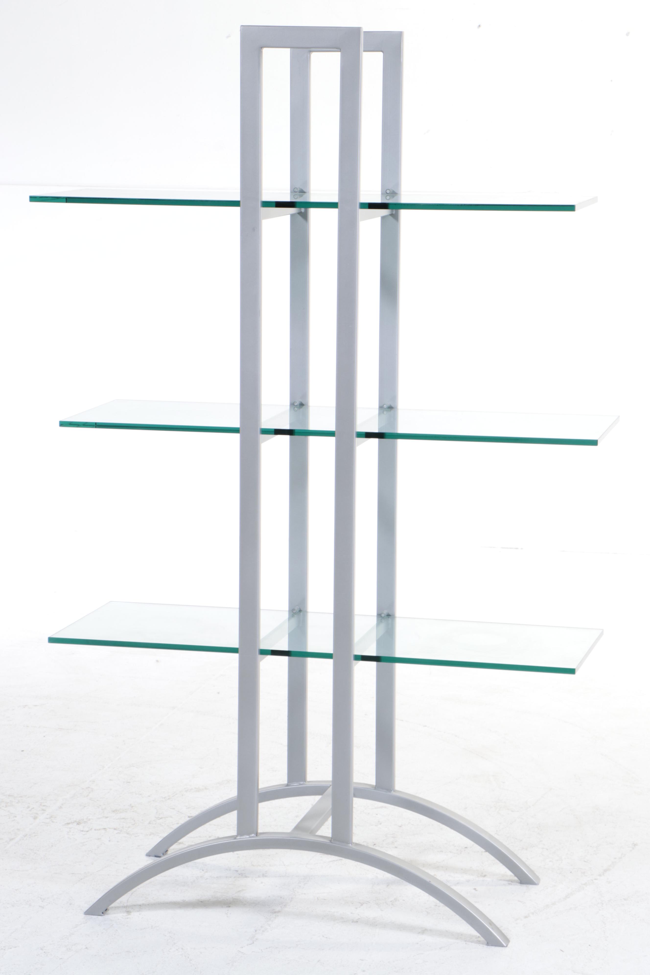 Postmodern Metal and Glass Open Bookcase