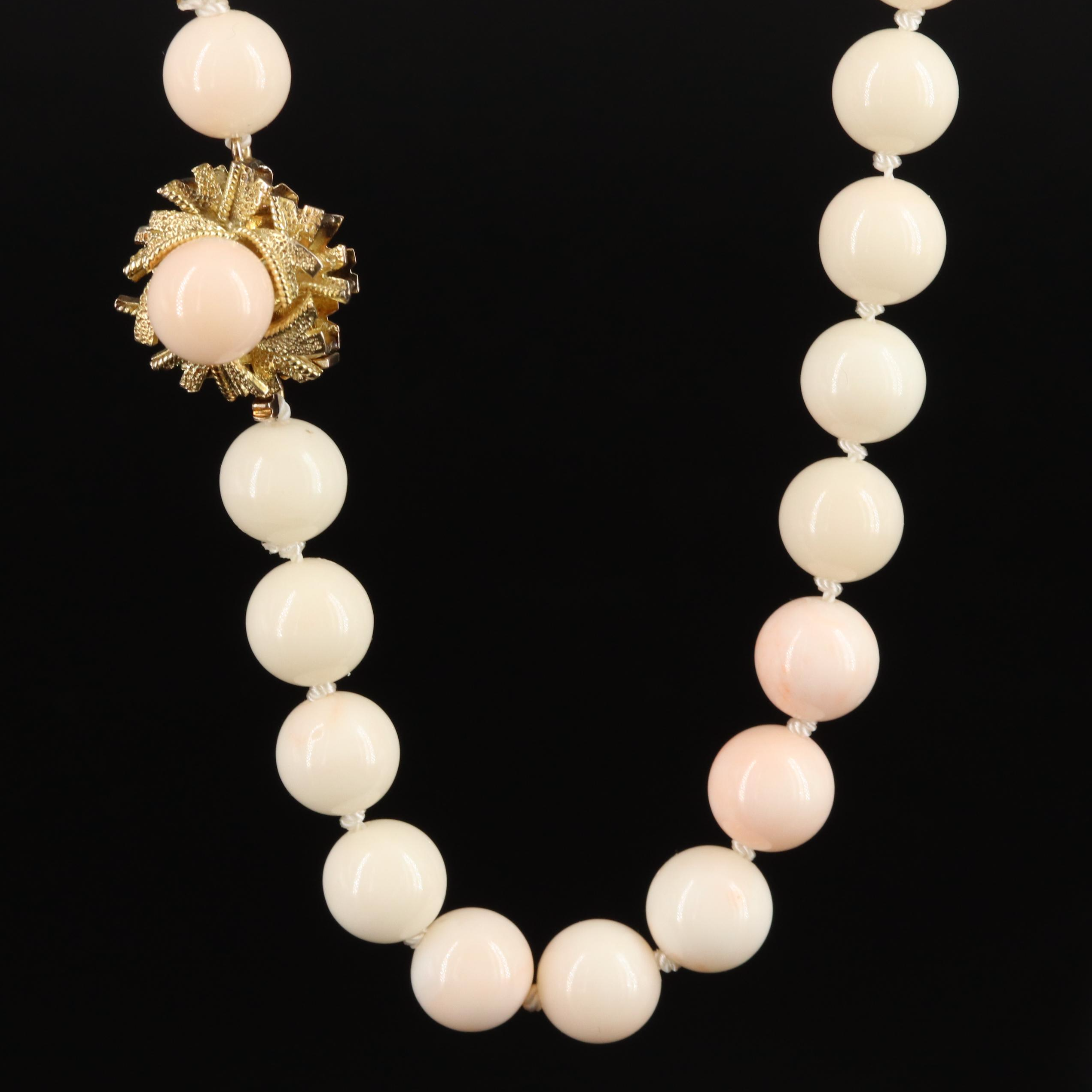 Vintage Angel Skin Coral Necklace with 14K Clasp