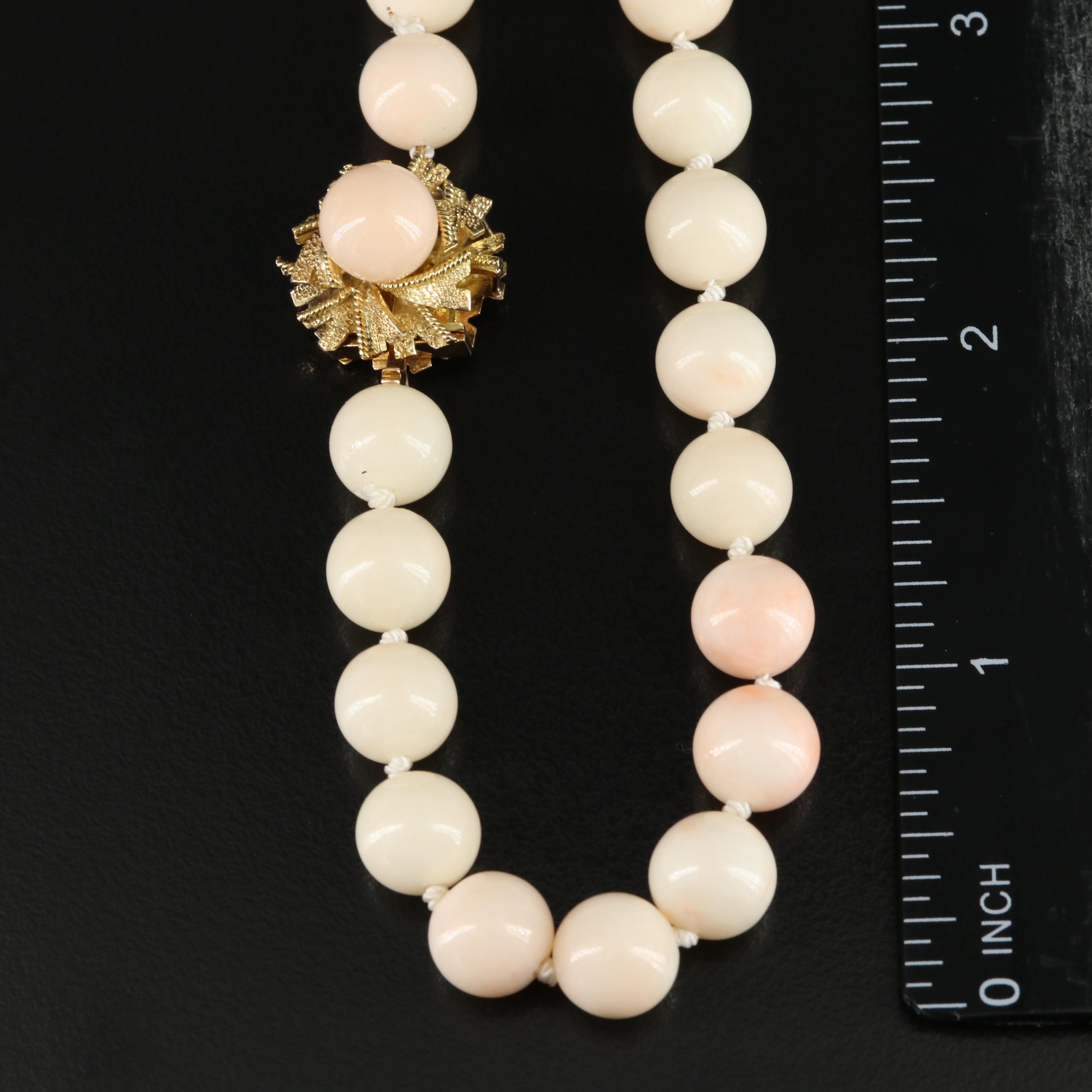 Vintage Angel Skin Coral Necklace with 14K Clasp