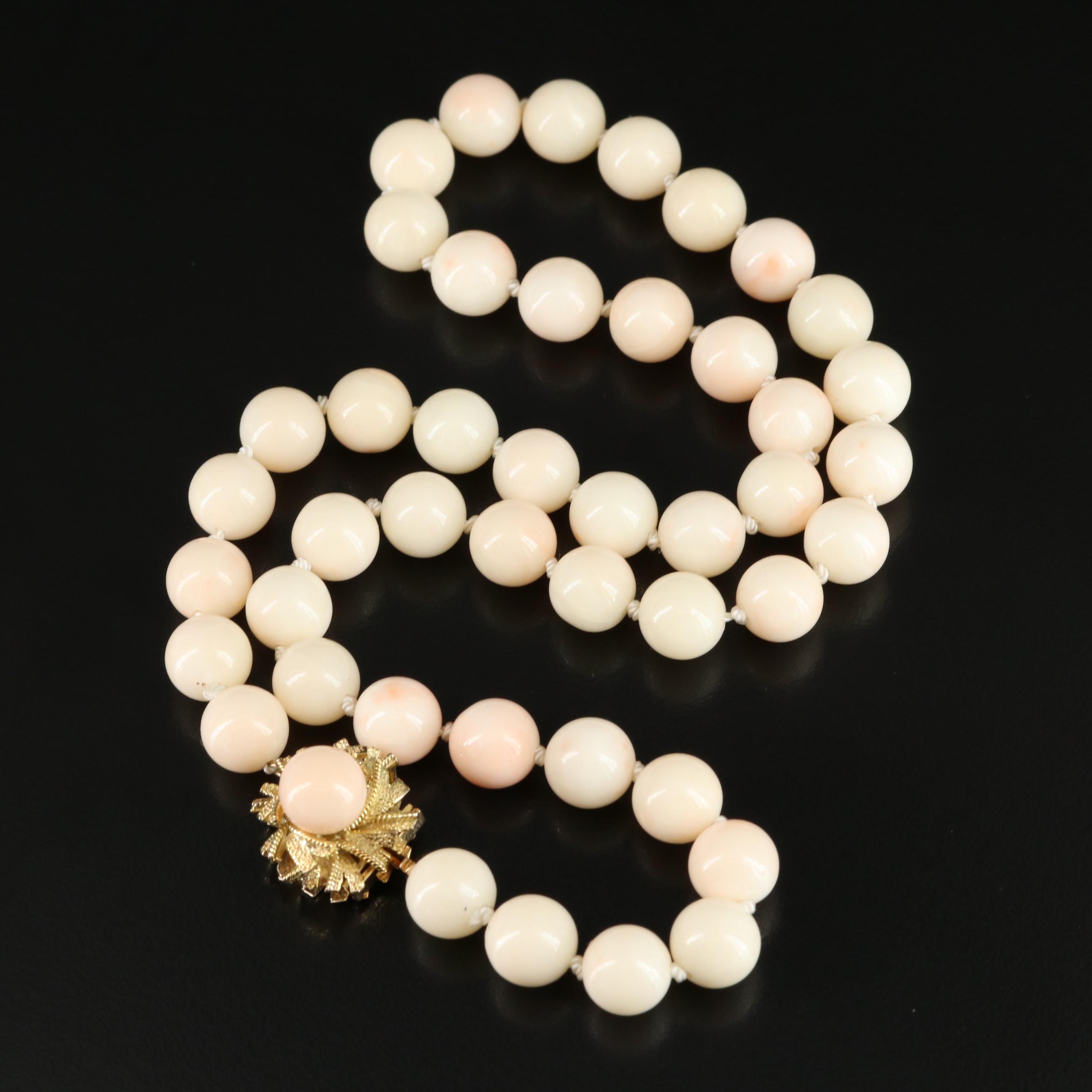 Vintage Angel Skin Coral Necklace with 14K Clasp