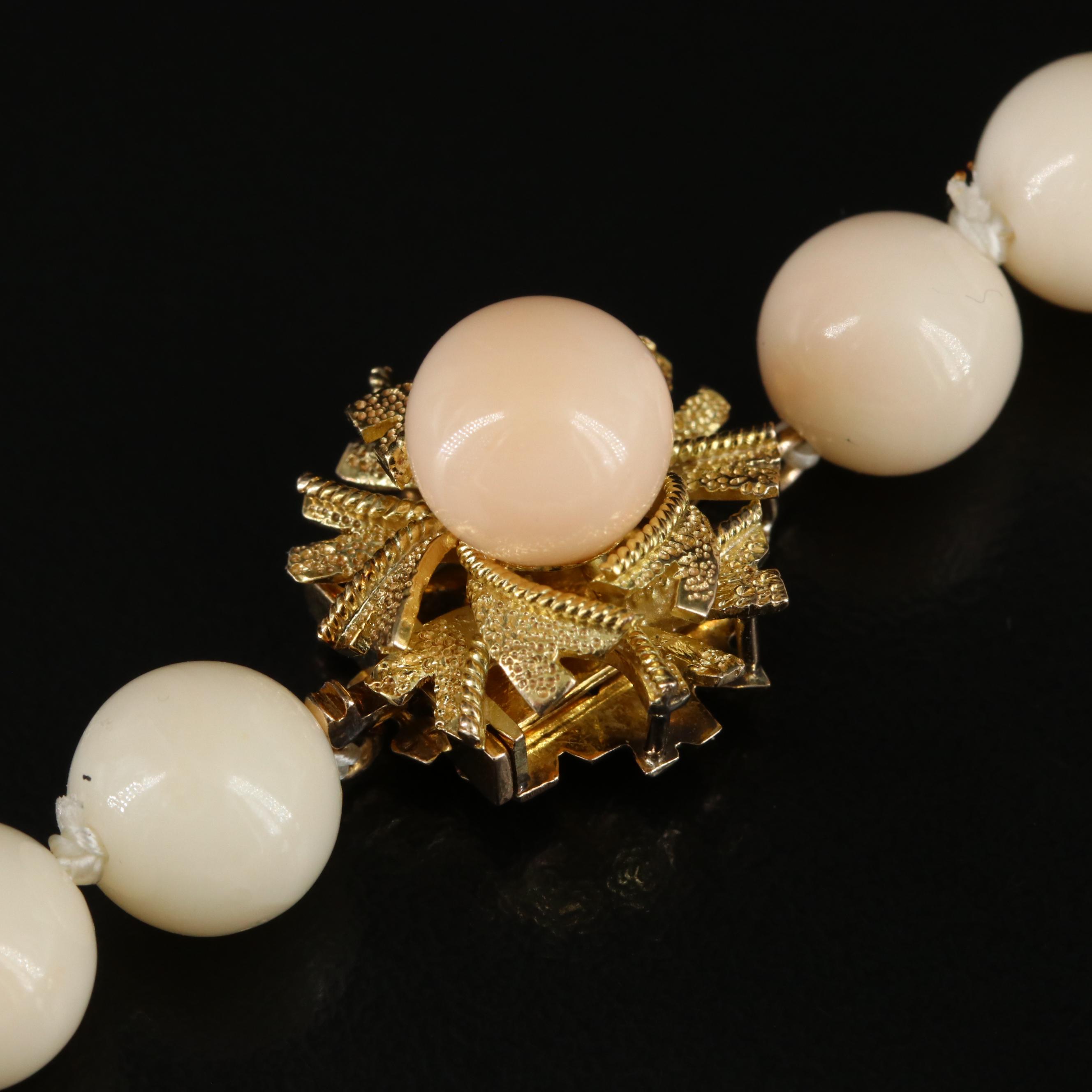 Vintage Angel Skin Coral Necklace with 14K Clasp