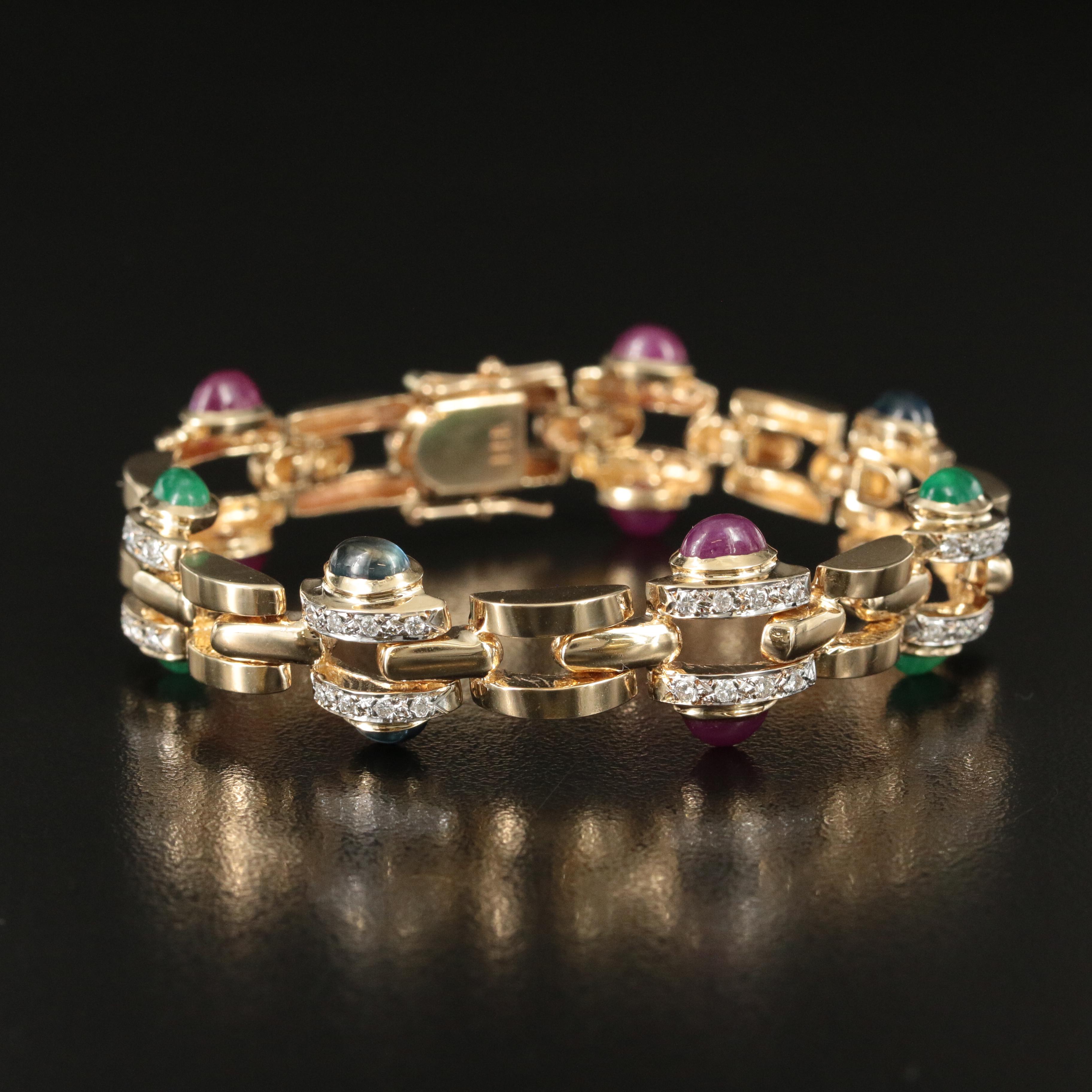 14K 12.50 CTW Emerald, Ruby, Sapphire with Diamond Link Bracelet