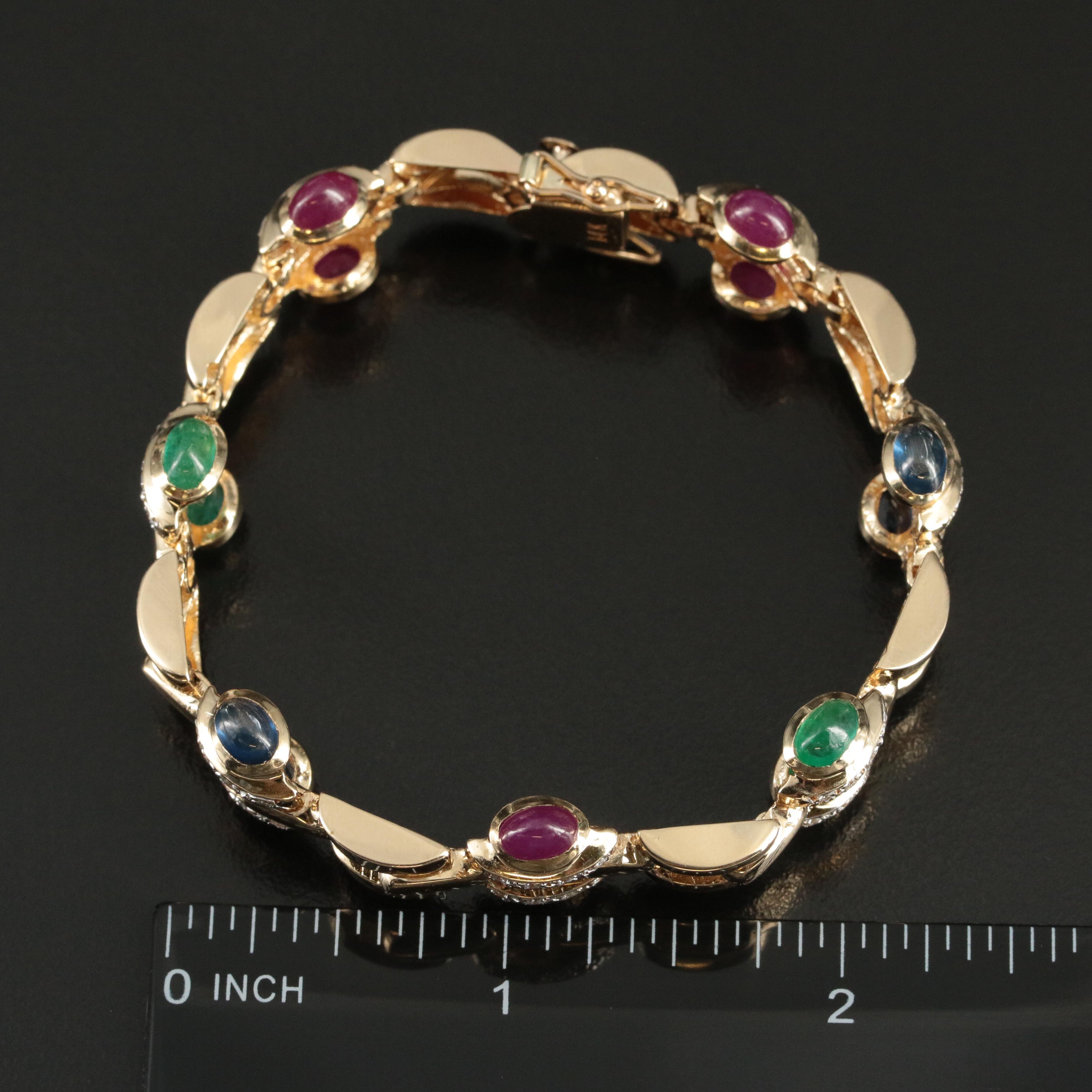 14K 12.50 CTW Emerald, Ruby, Sapphire with Diamond Link Bracelet