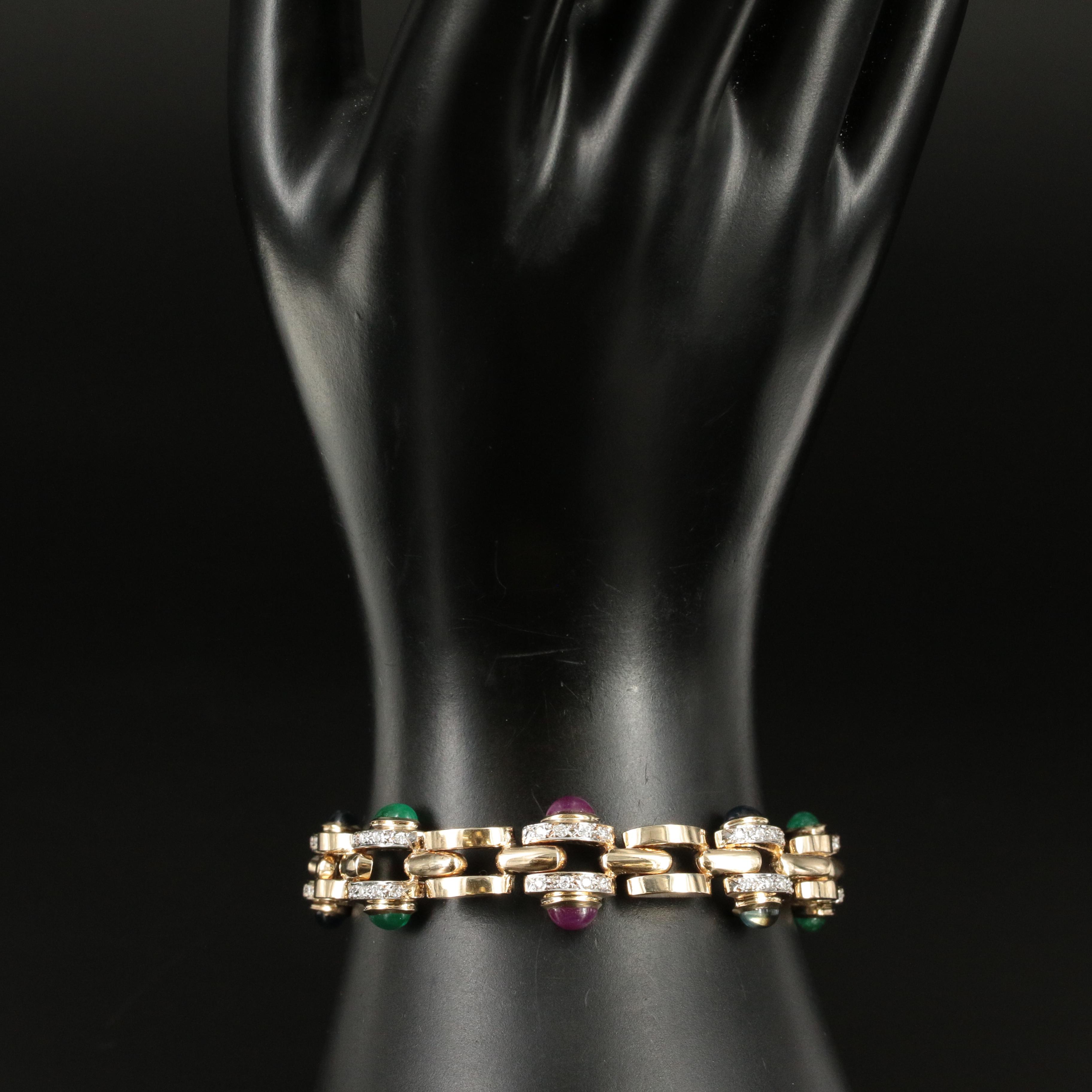 14K 12.50 CTW Emerald, Ruby, Sapphire with Diamond Link Bracelet