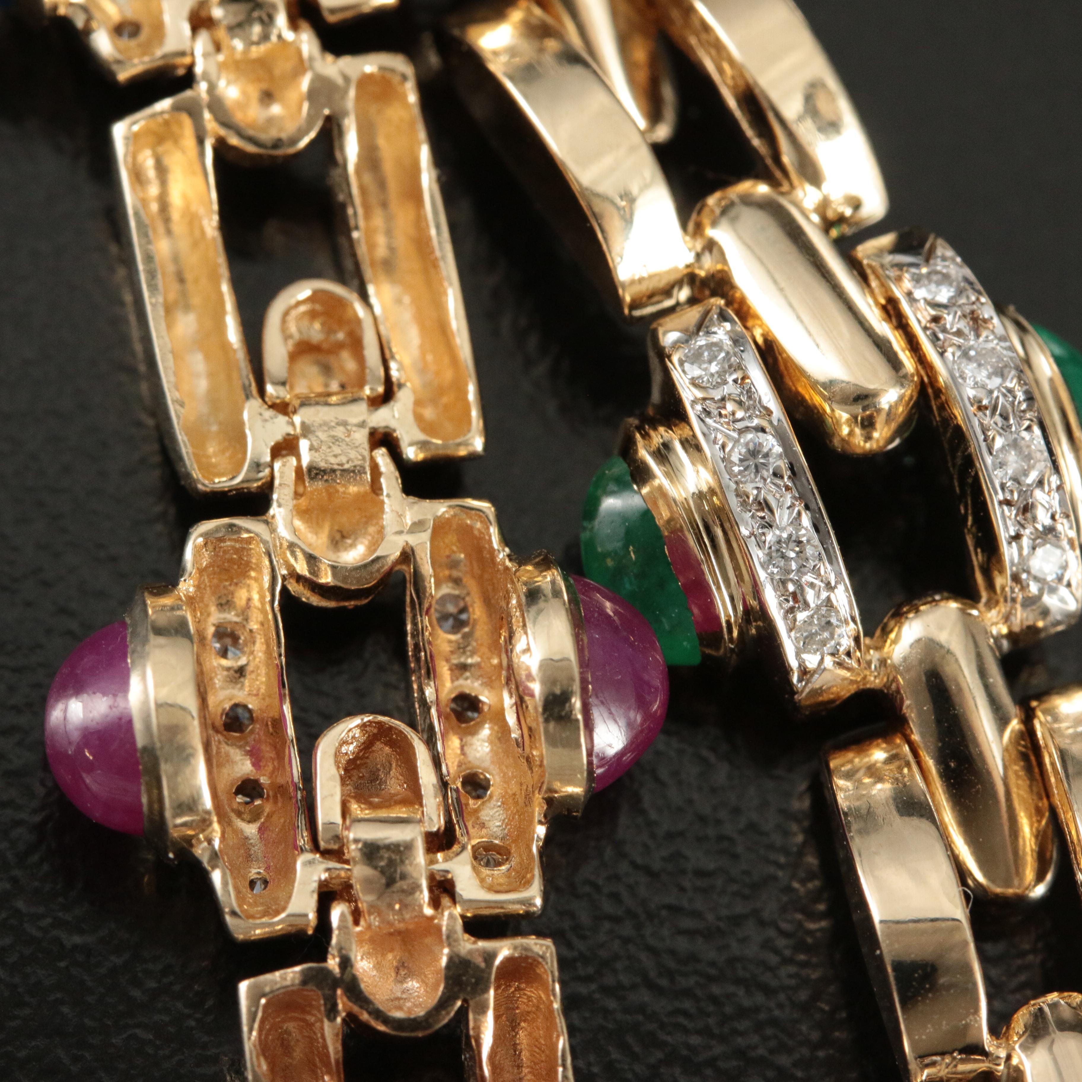 14K 12.50 CTW Emerald, Ruby, Sapphire with Diamond Link Bracelet