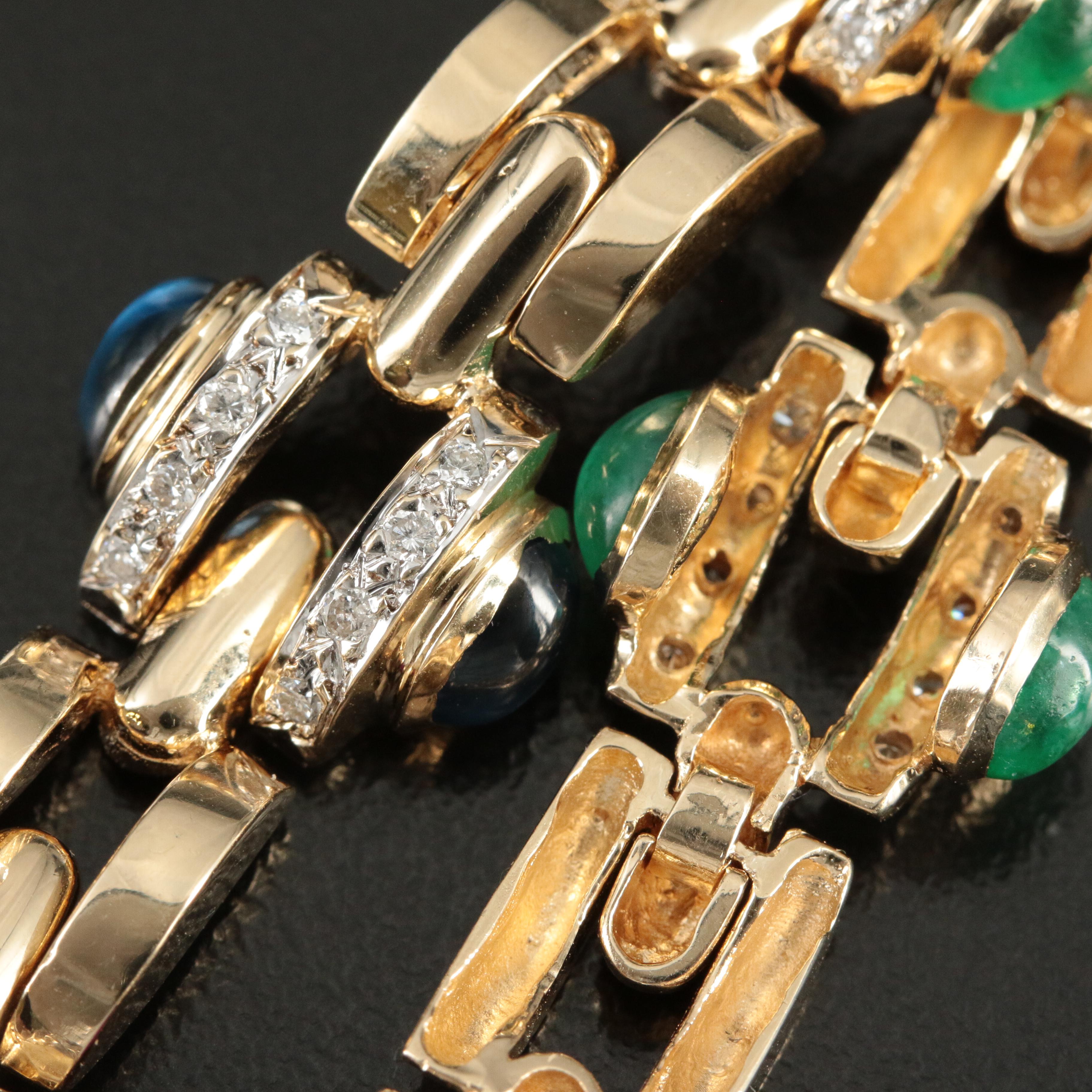 14K 12.50 CTW Emerald, Ruby, Sapphire with Diamond Link Bracelet