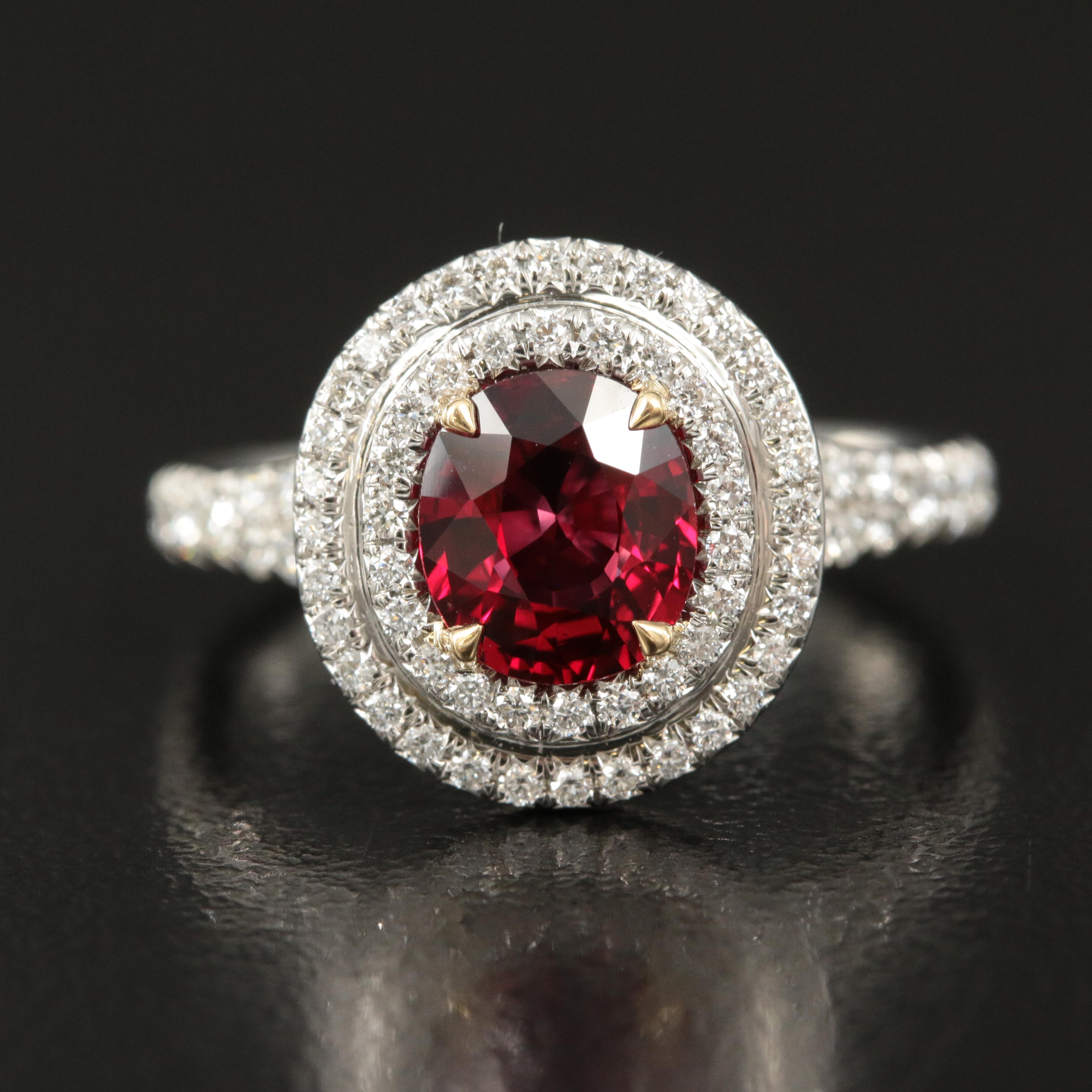 Tiffany & Co. Platinum 1.51 CT Ruby and Diamond Double Halo Ring