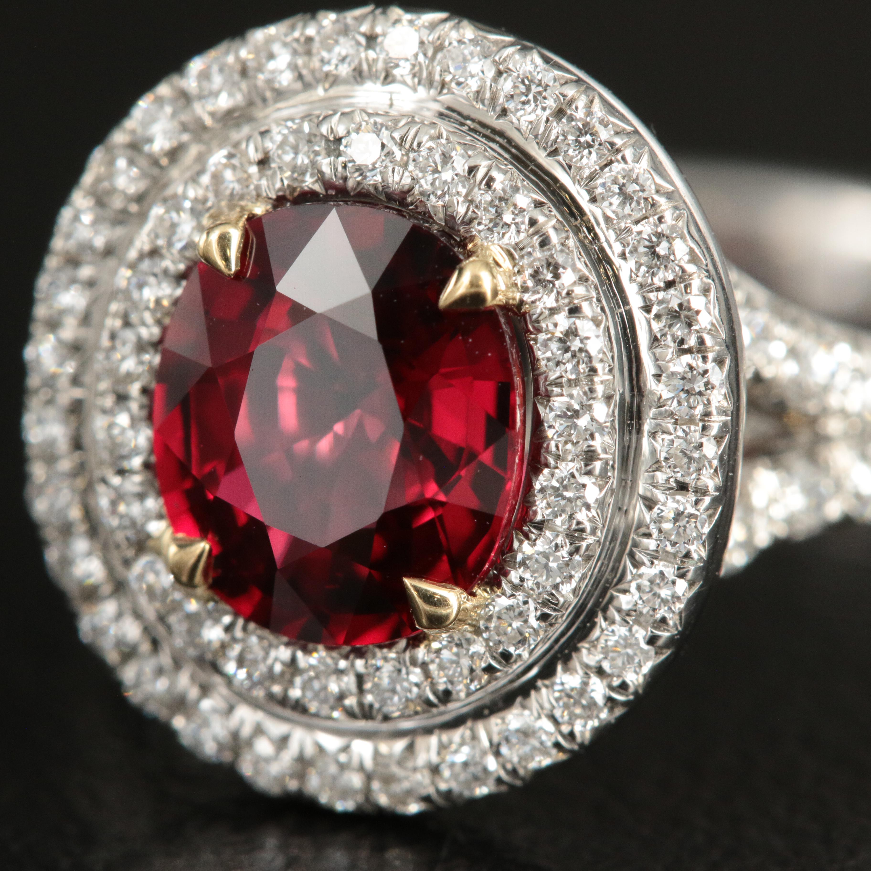 Tiffany & Co. Platinum 1.51 CT Ruby and Diamond Double Halo Ring