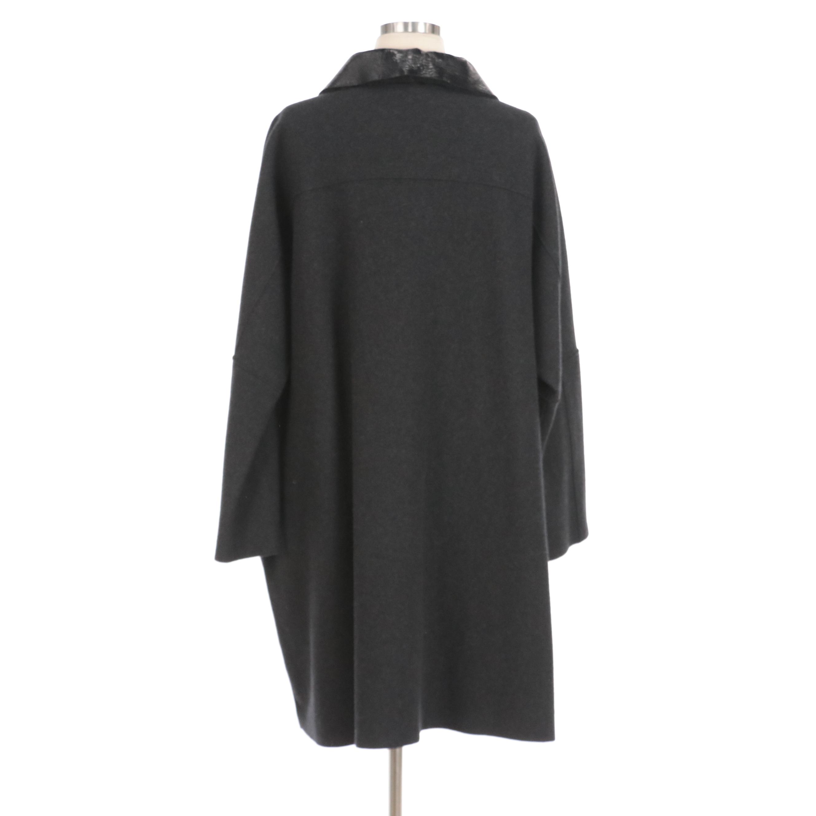 Hache Charcoal Grey Wool Peter Pan Collar Coat with Zipper Sleeve Accents, NWT