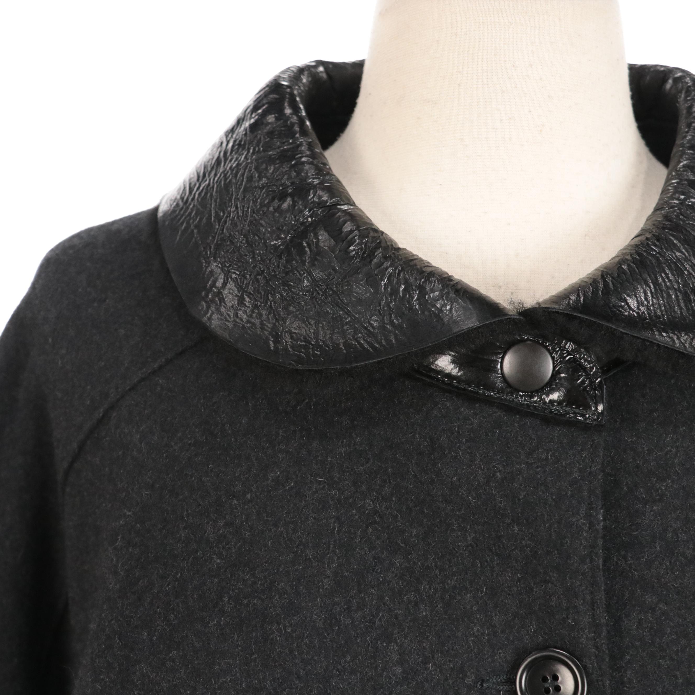 Hache Charcoal Grey Wool Peter Pan Collar Coat with Zipper Sleeve Accents, NWT