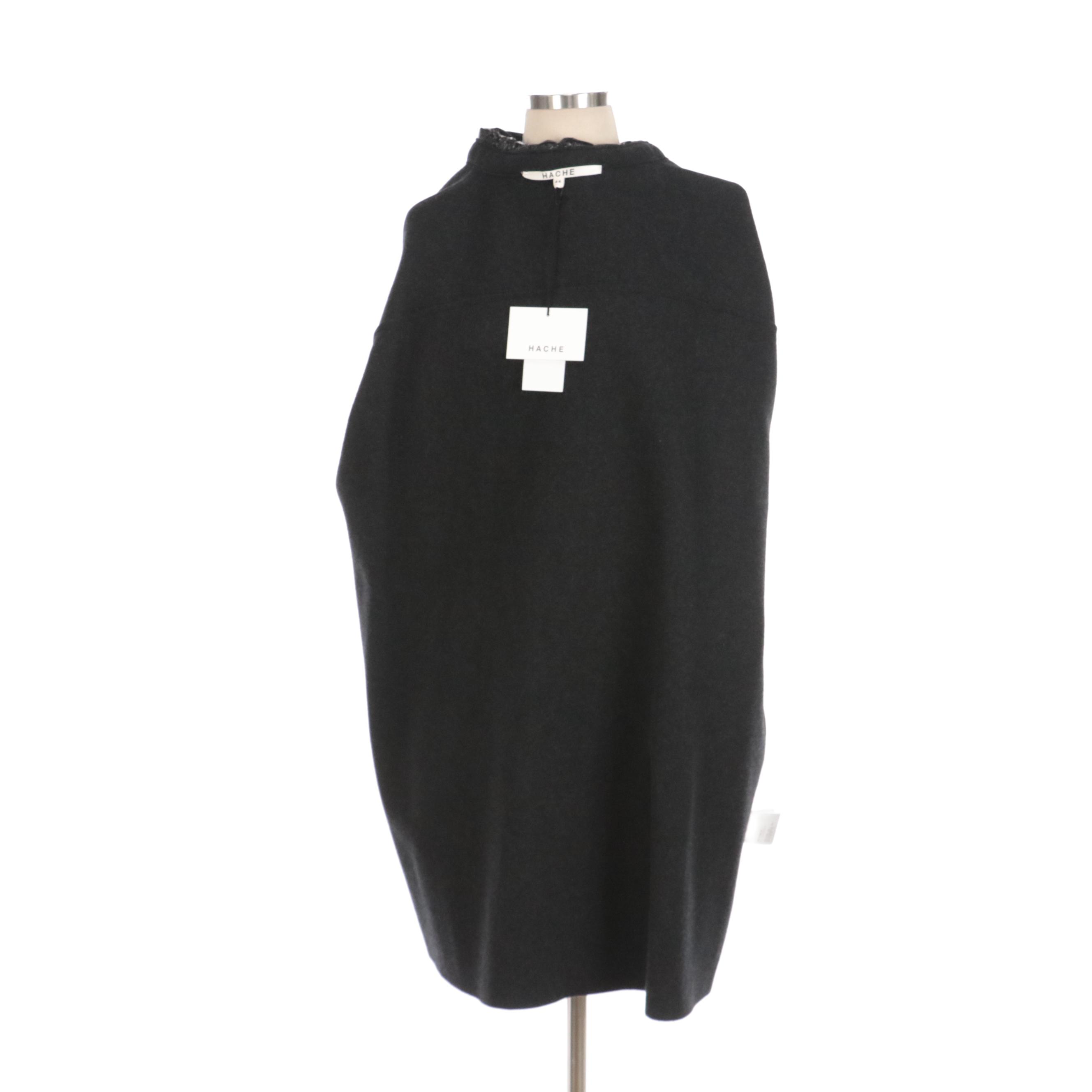 Hache Charcoal Grey Wool Peter Pan Collar Coat with Zipper Sleeve Accents, NWT