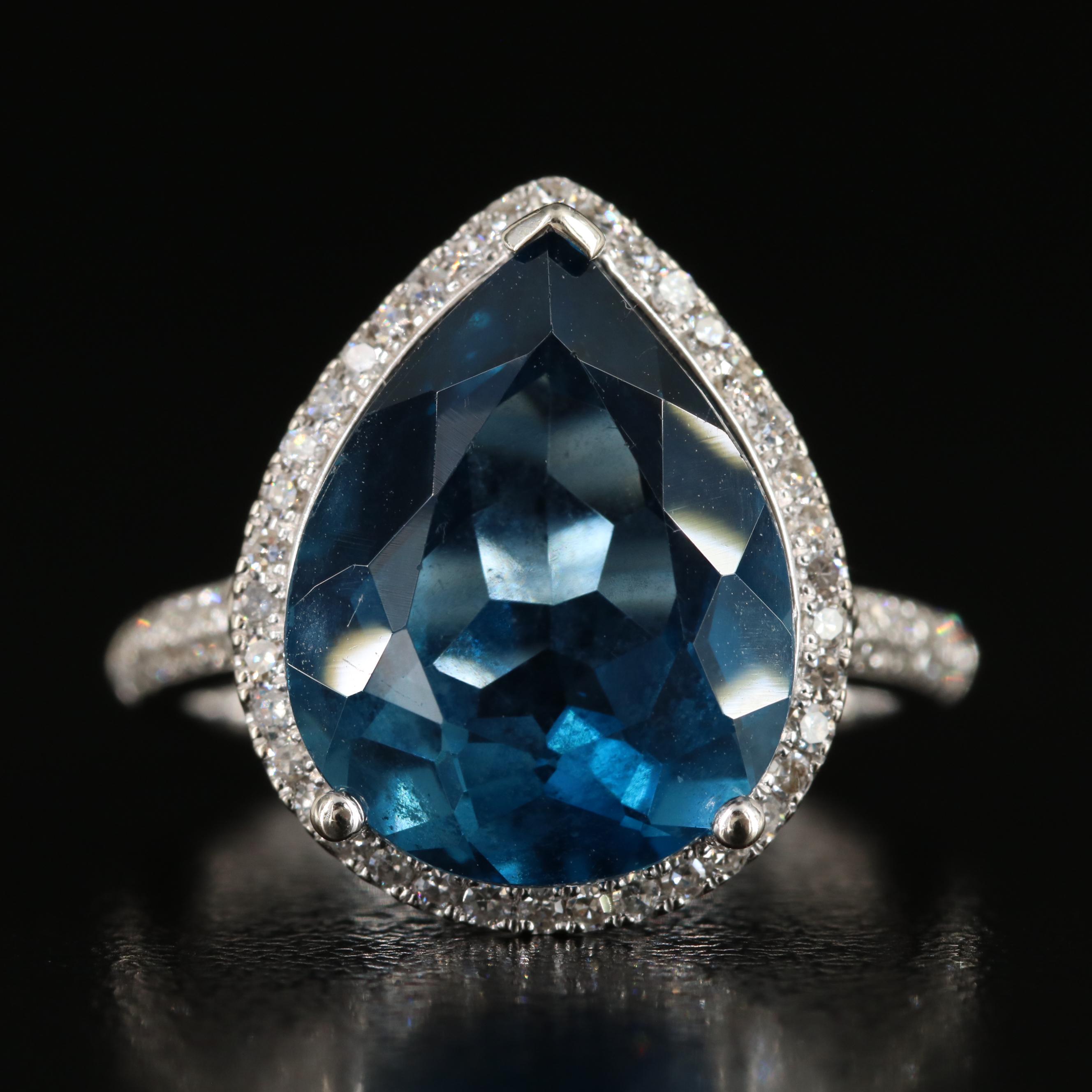 EFFY 14K 9.23 CT London Blue Topaz and Diamond Ring