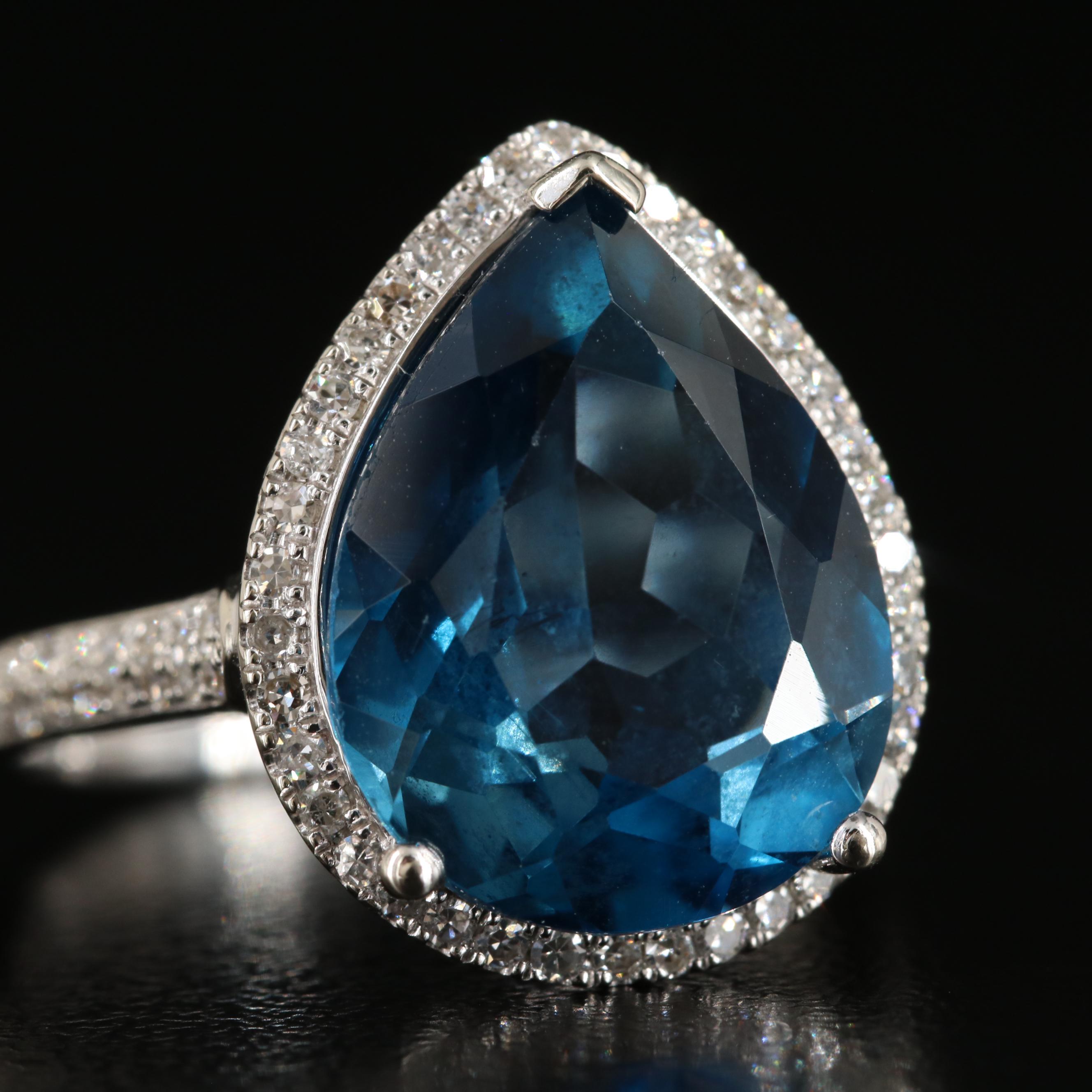 EFFY 14K 9.23 CT London Blue Topaz and Diamond Ring