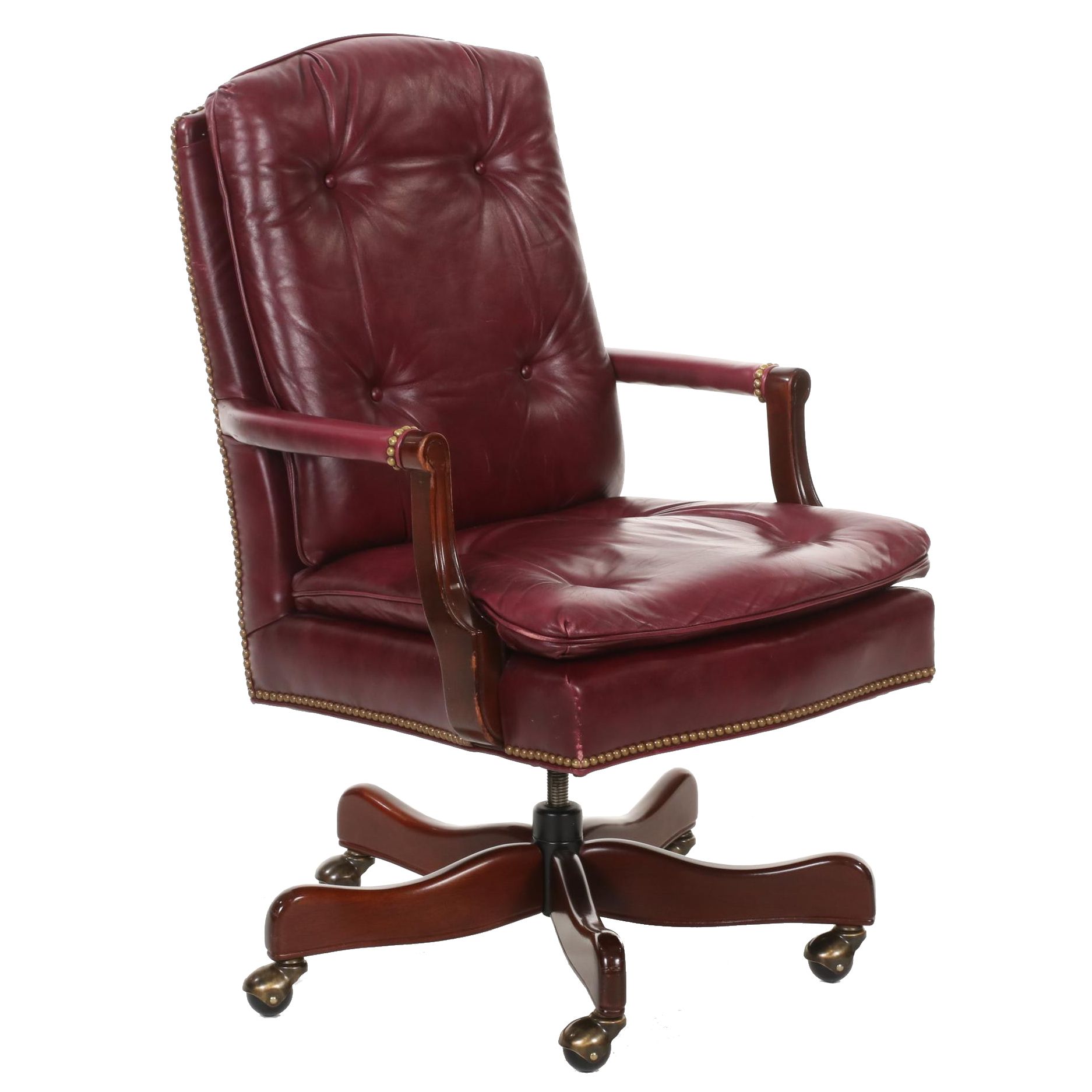 Brass-Tacked, Tufted Bonded Leather, Vinyl and Wood Rolling Office Chair