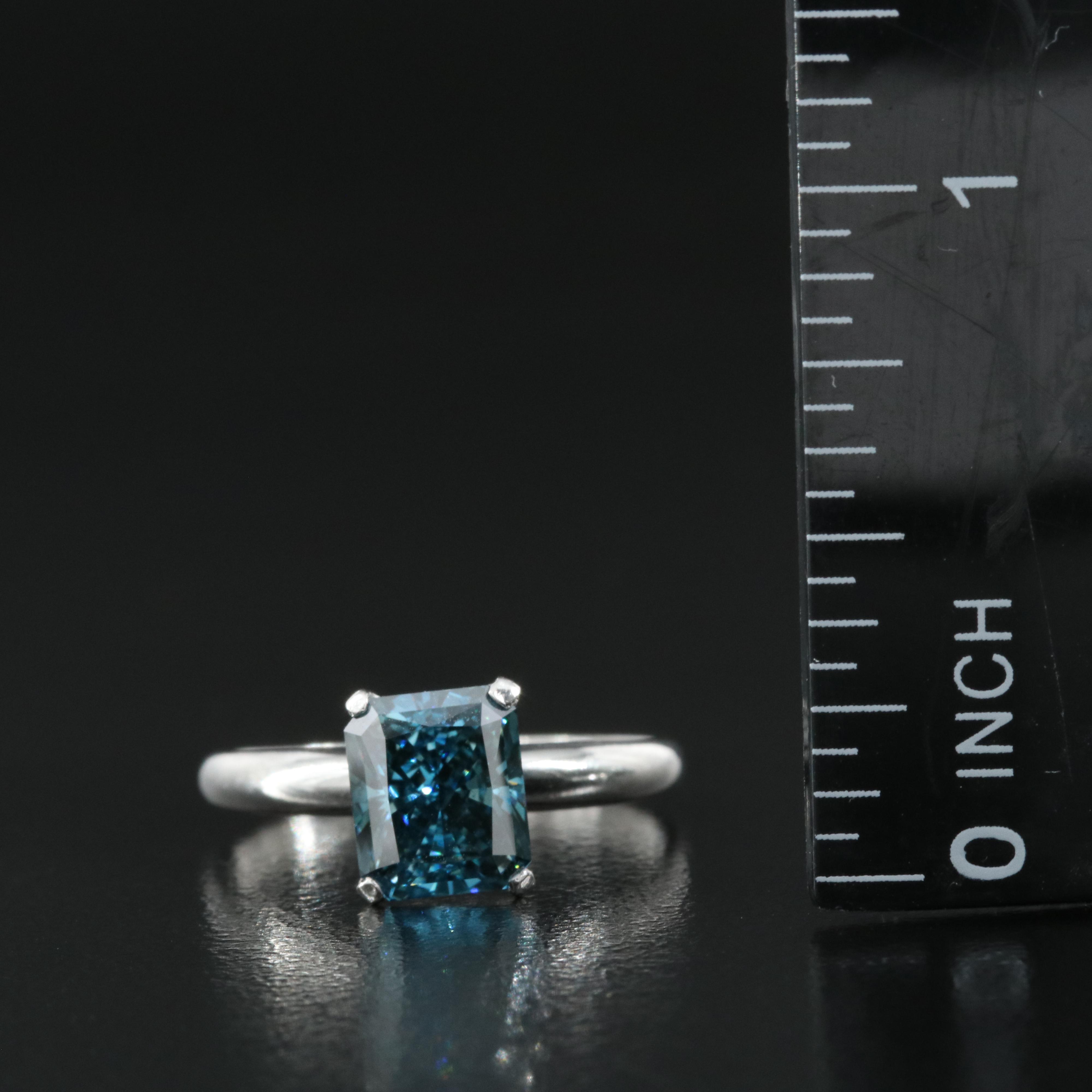 Platinum 2.00 CT Fancy Blue Diamond Solitaire Ring