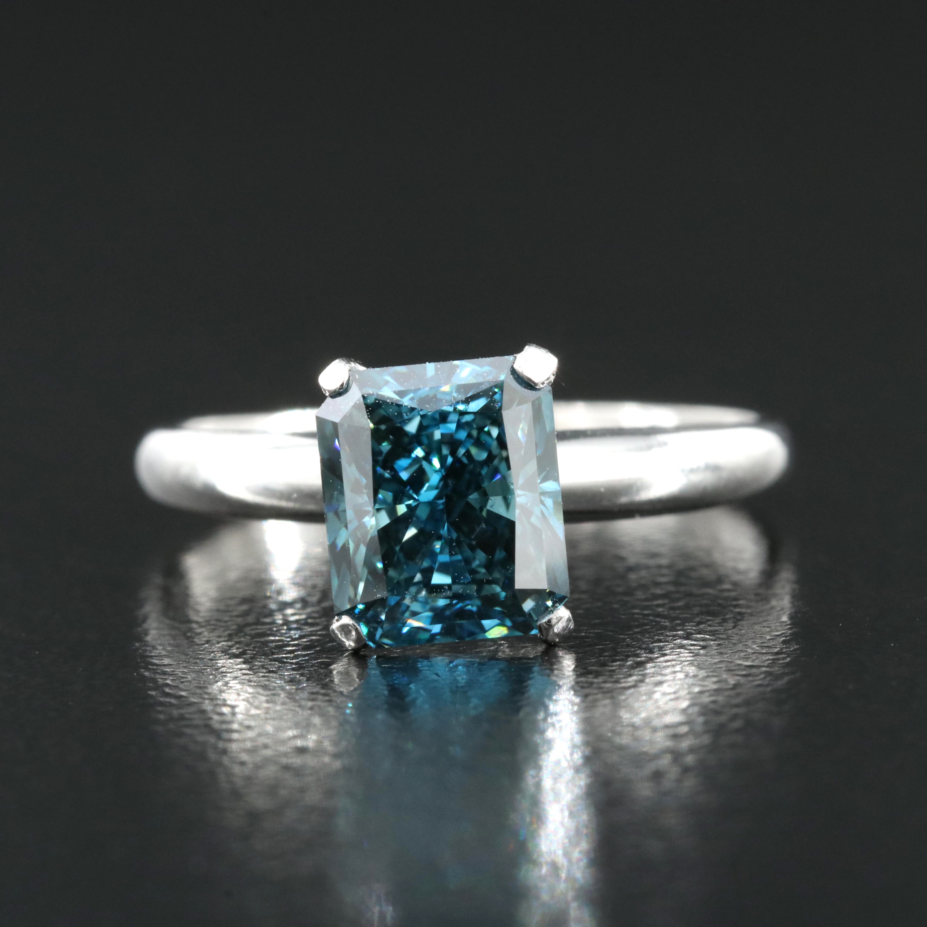 Platinum 2.00 CT Fancy Blue Diamond Solitaire Ring