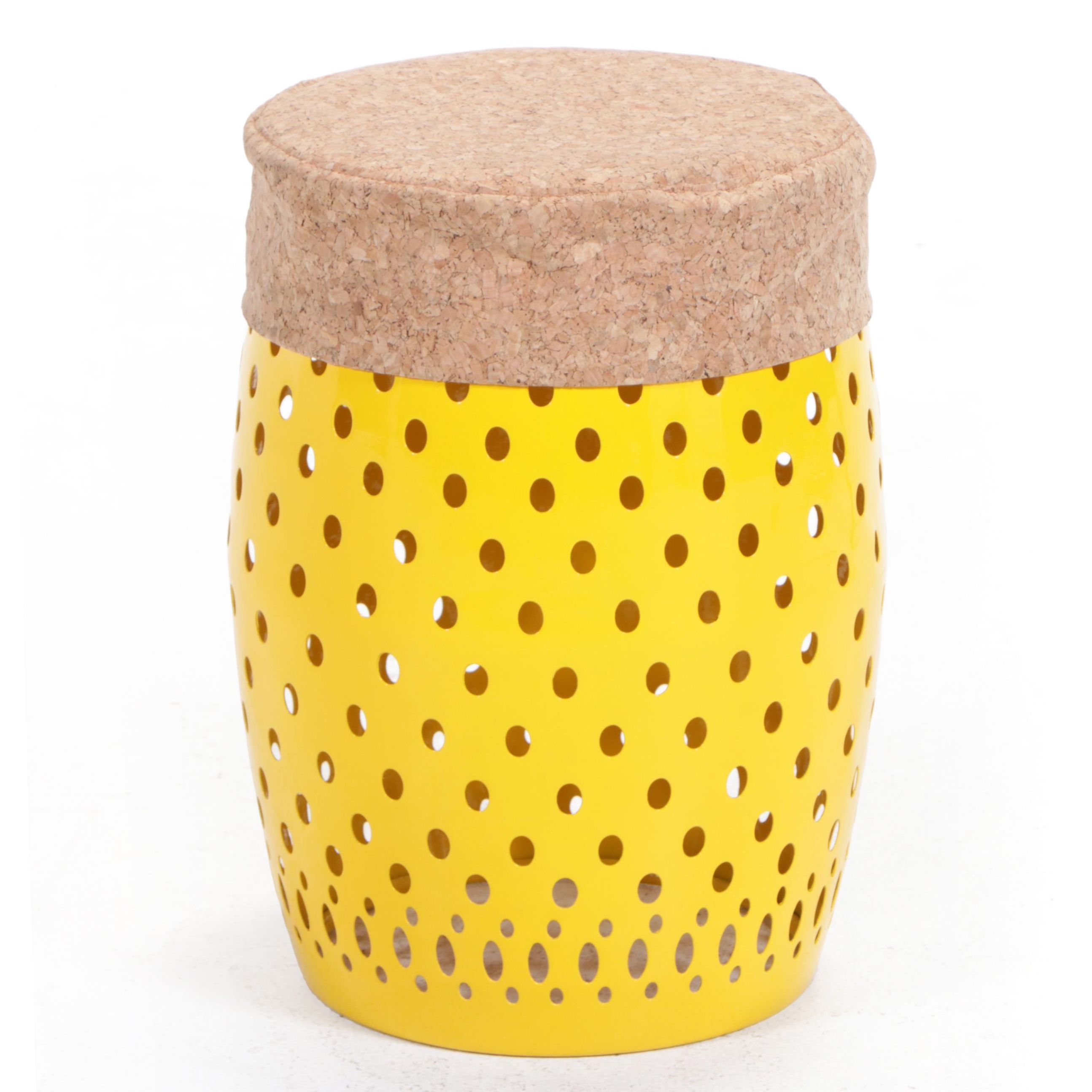 Yellow PowderCoated Metal Garden Stool with Cork Cover EBTH