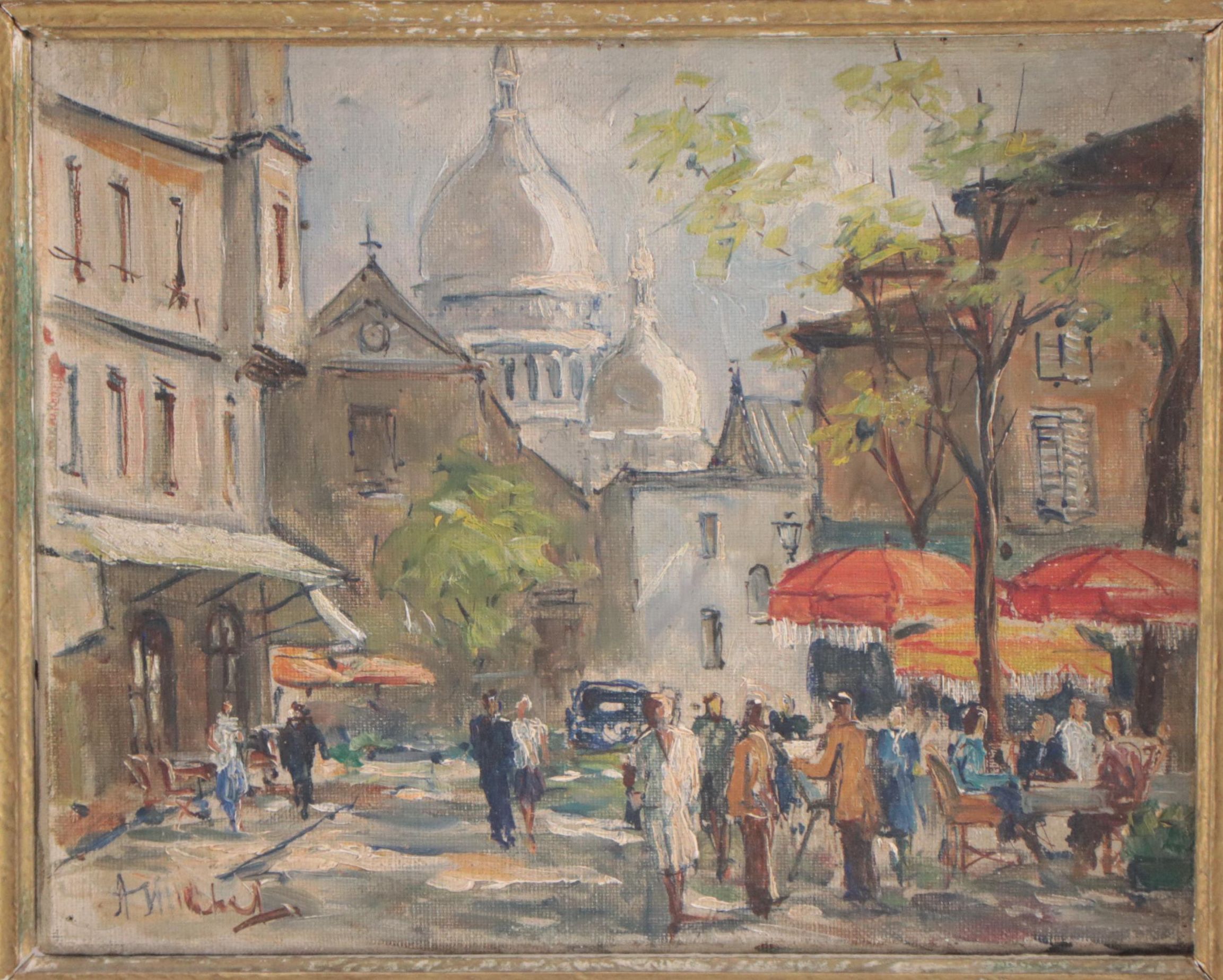 Impressionist Style Street Scene Oil Painting of Montmartre, Circa 1960